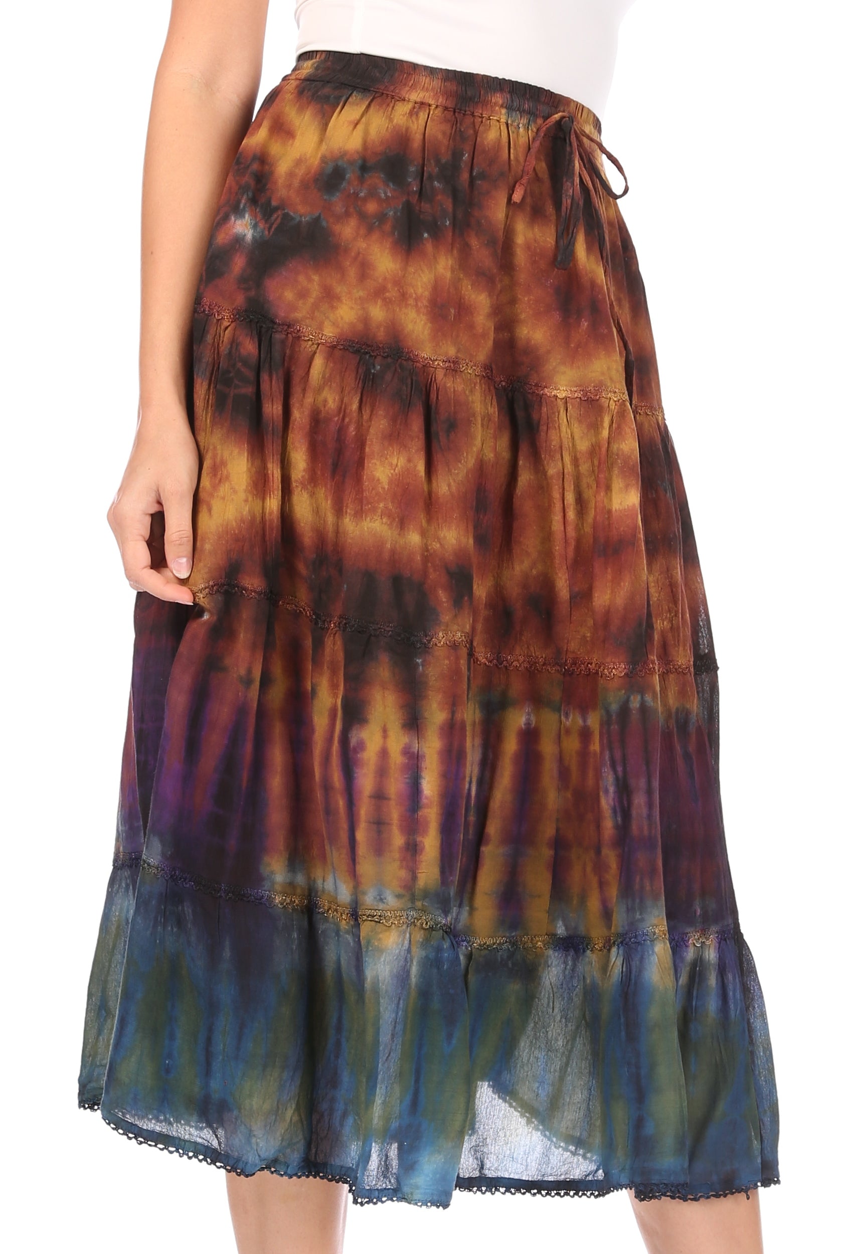 Sakkas Antonia Women's Skirt Tie Dye Boho Elastic Waist Adjustable Embroidery - Concordia Style Boutique