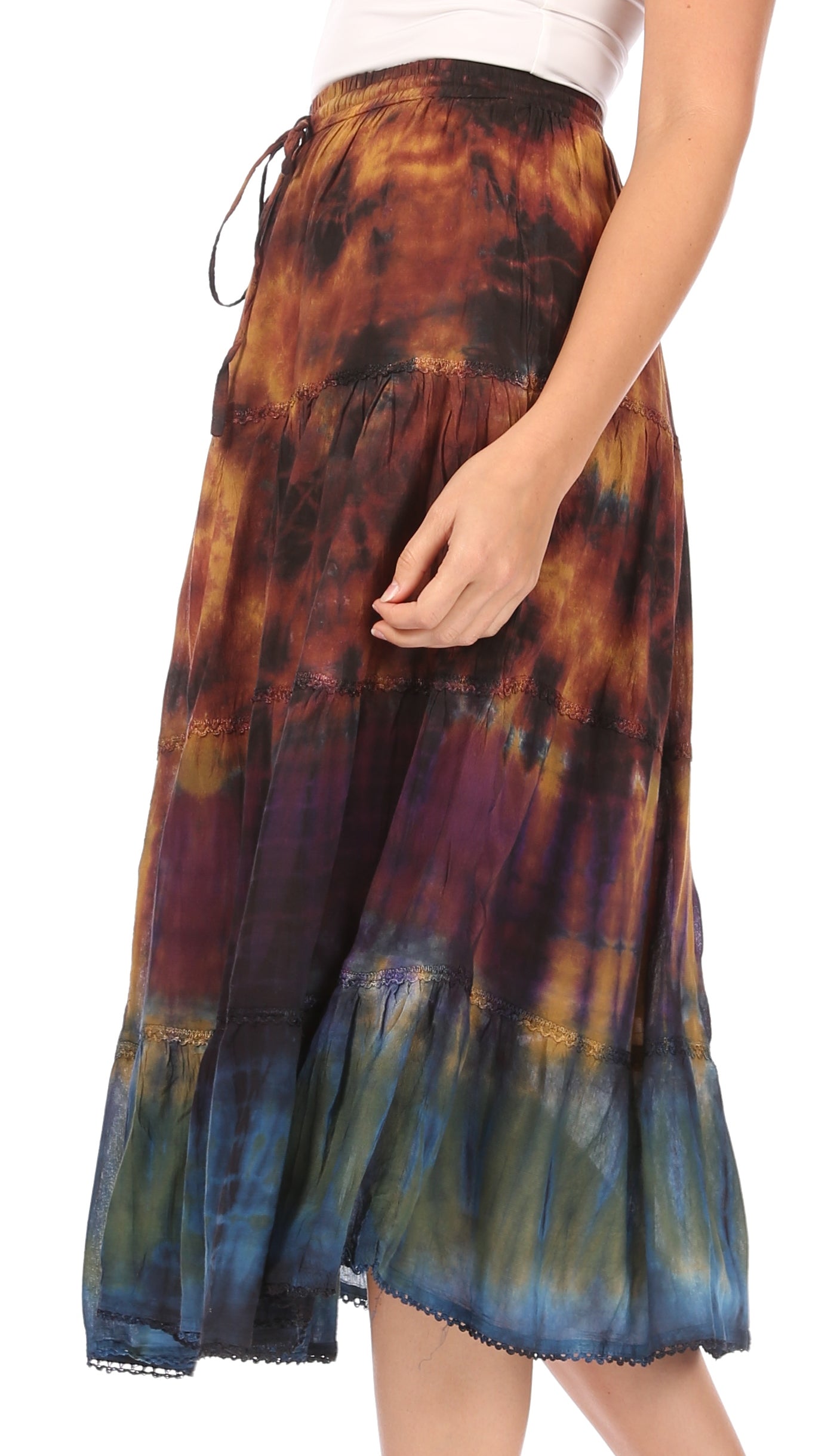 Sakkas Antonia Women's Skirt Tie Dye Boho Elastic Waist Adjustable Embroidery - Concordia Style Boutique