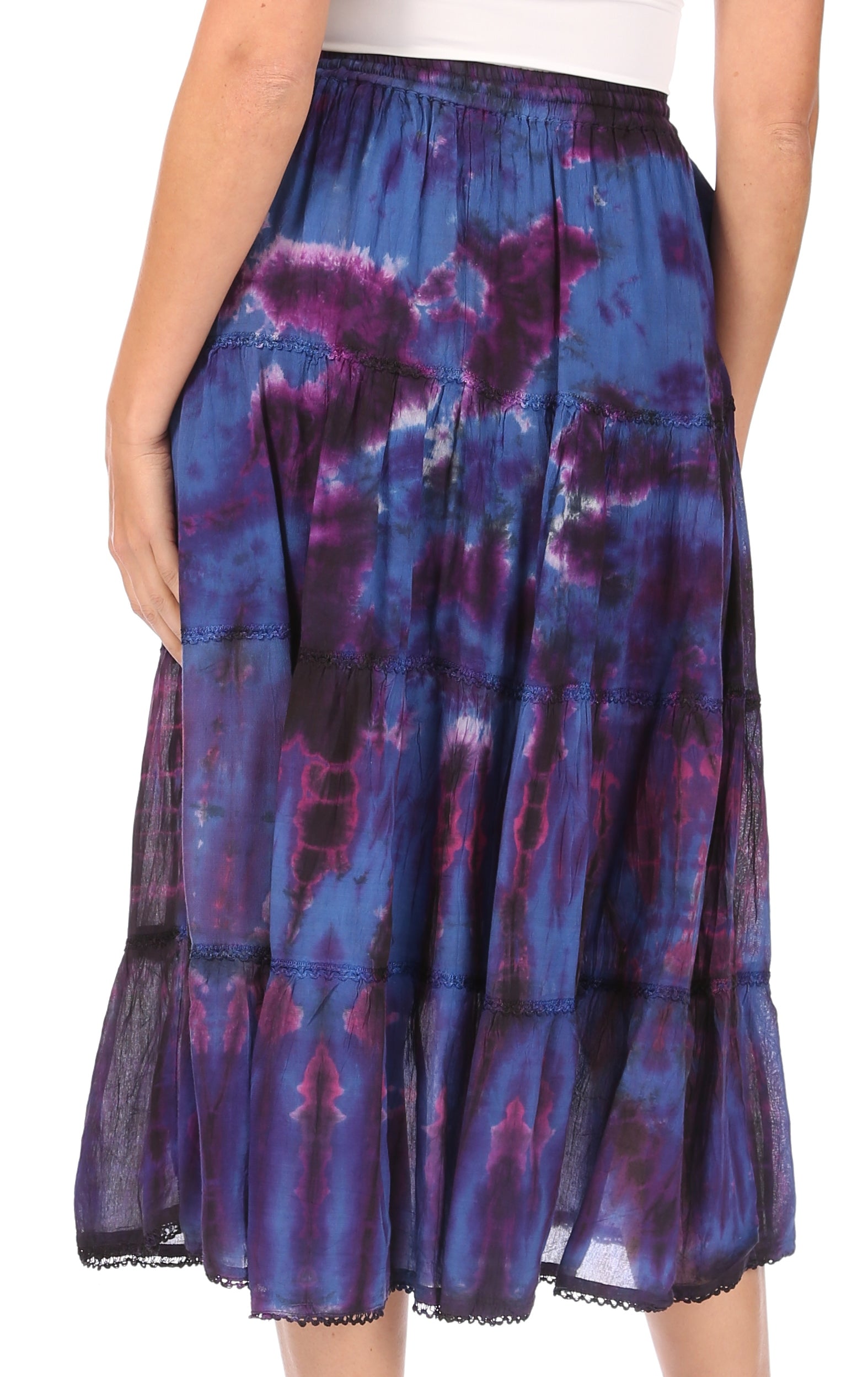 Sakkas Antonia Women's Skirt Tie Dye Boho Elastic Waist Adjustable Embroidery - Concordia Style Boutique