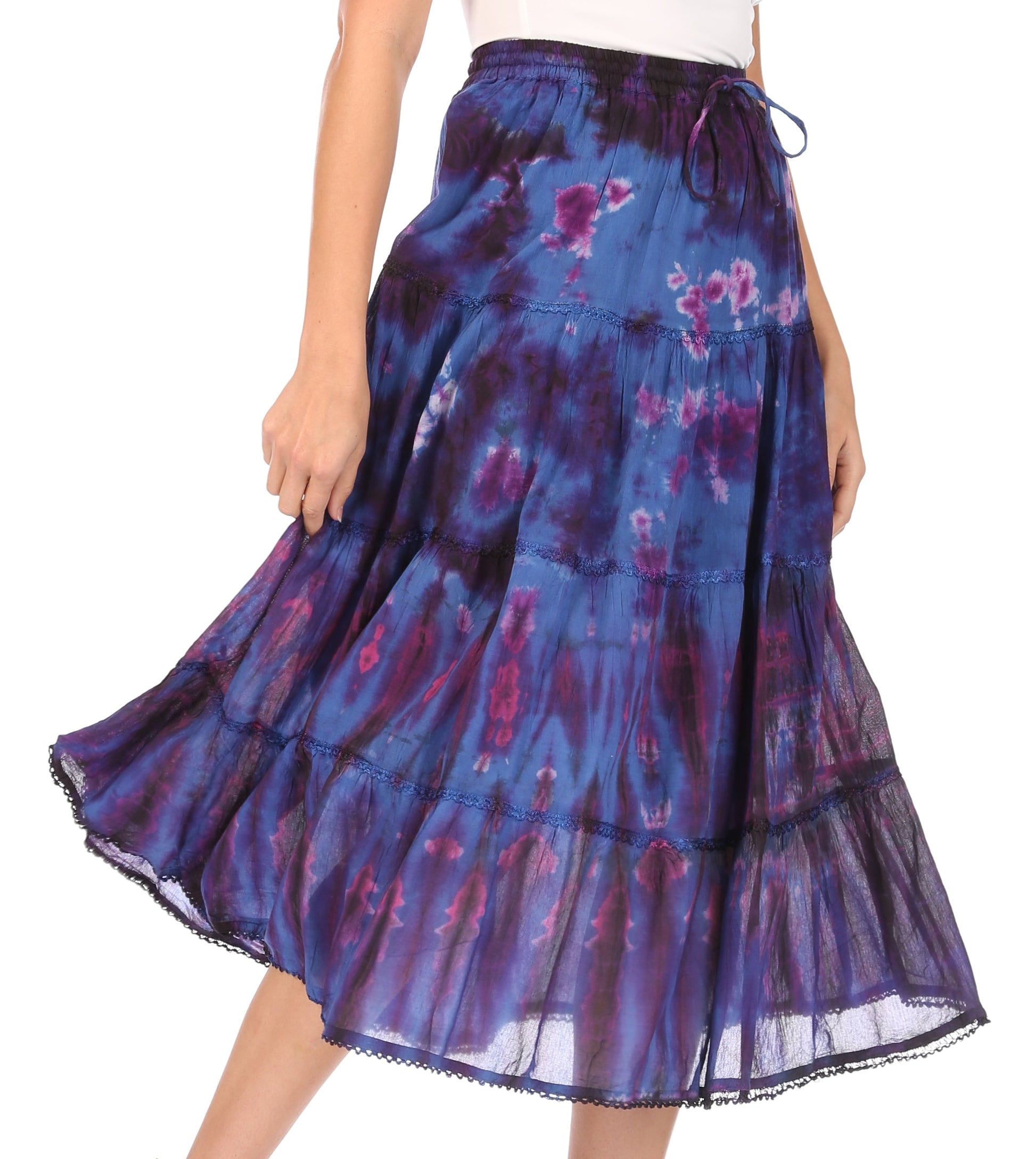 Sakkas Antonia Women's Skirt Tie Dye Boho Elastic Waist Adjustable Embroidery - Concordia Style Boutique