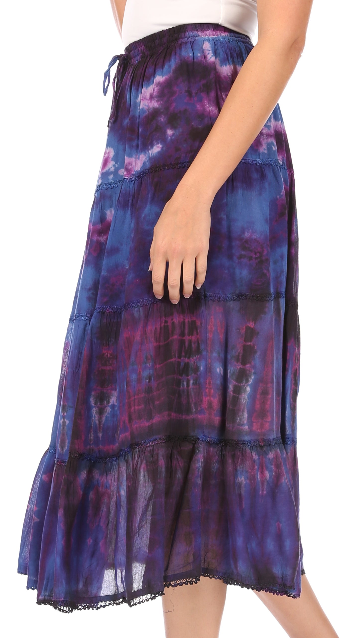 Sakkas Antonia Women's Skirt Tie Dye Boho Elastic Waist Adjustable Embroidery - Concordia Style Boutique