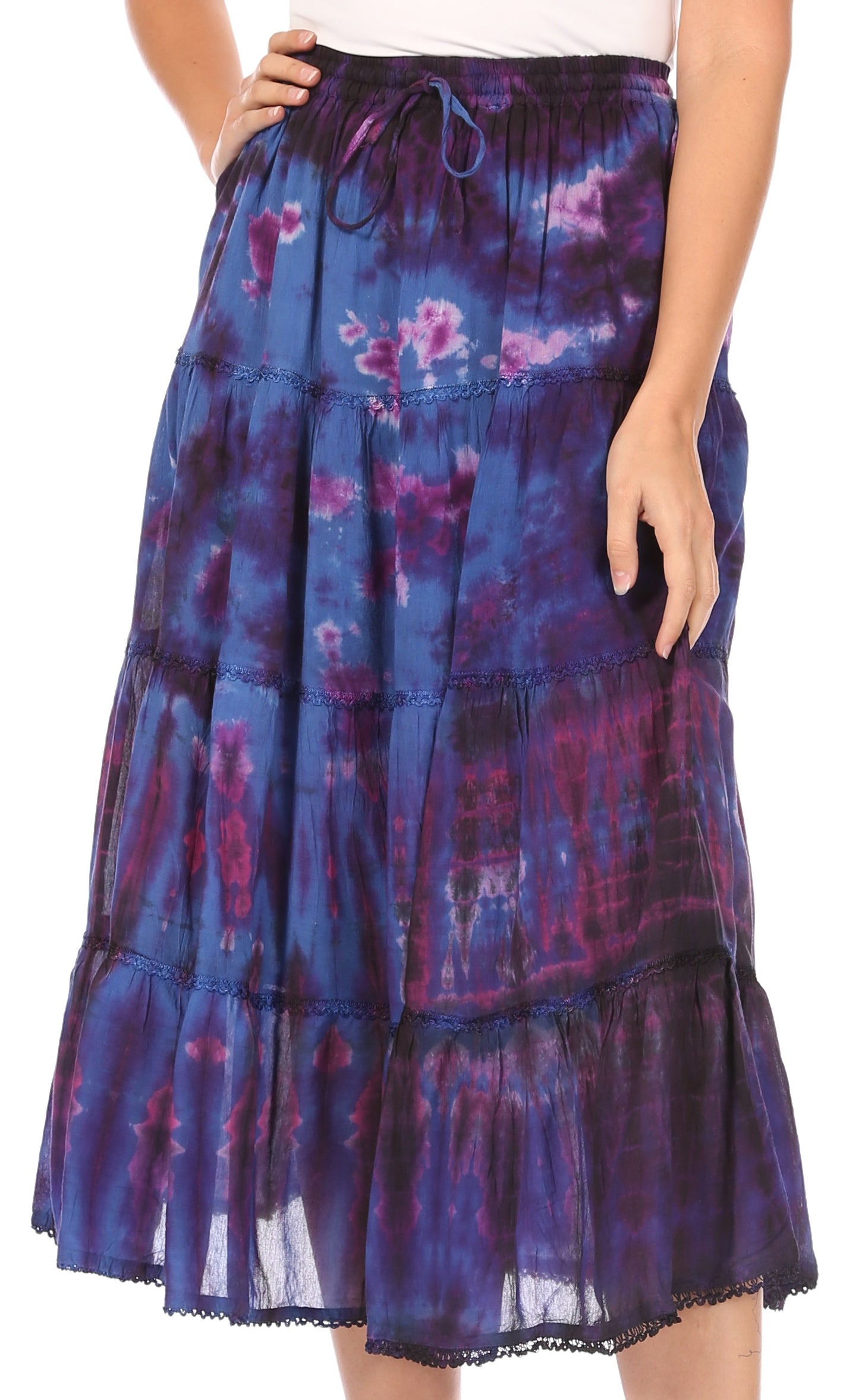 Sakkas Antonia Women's Skirt Tie Dye Boho Elastic Waist Adjustable Embroidery - Concordia Style Boutique