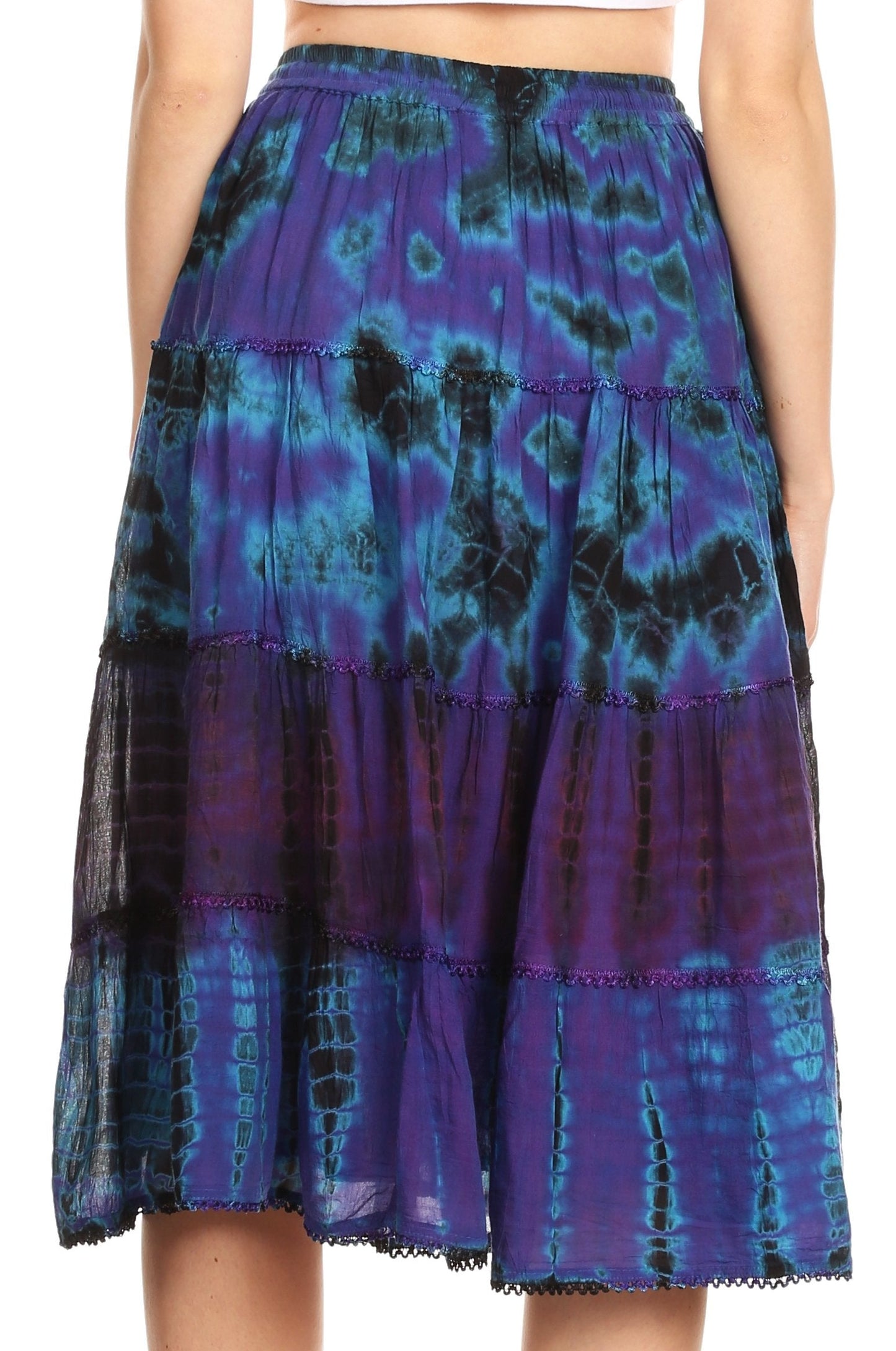 Sakkas Antonia Women's Skirt Tie Dye Boho Elastic Waist Adjustable Embroidery - Concordia Style Boutique