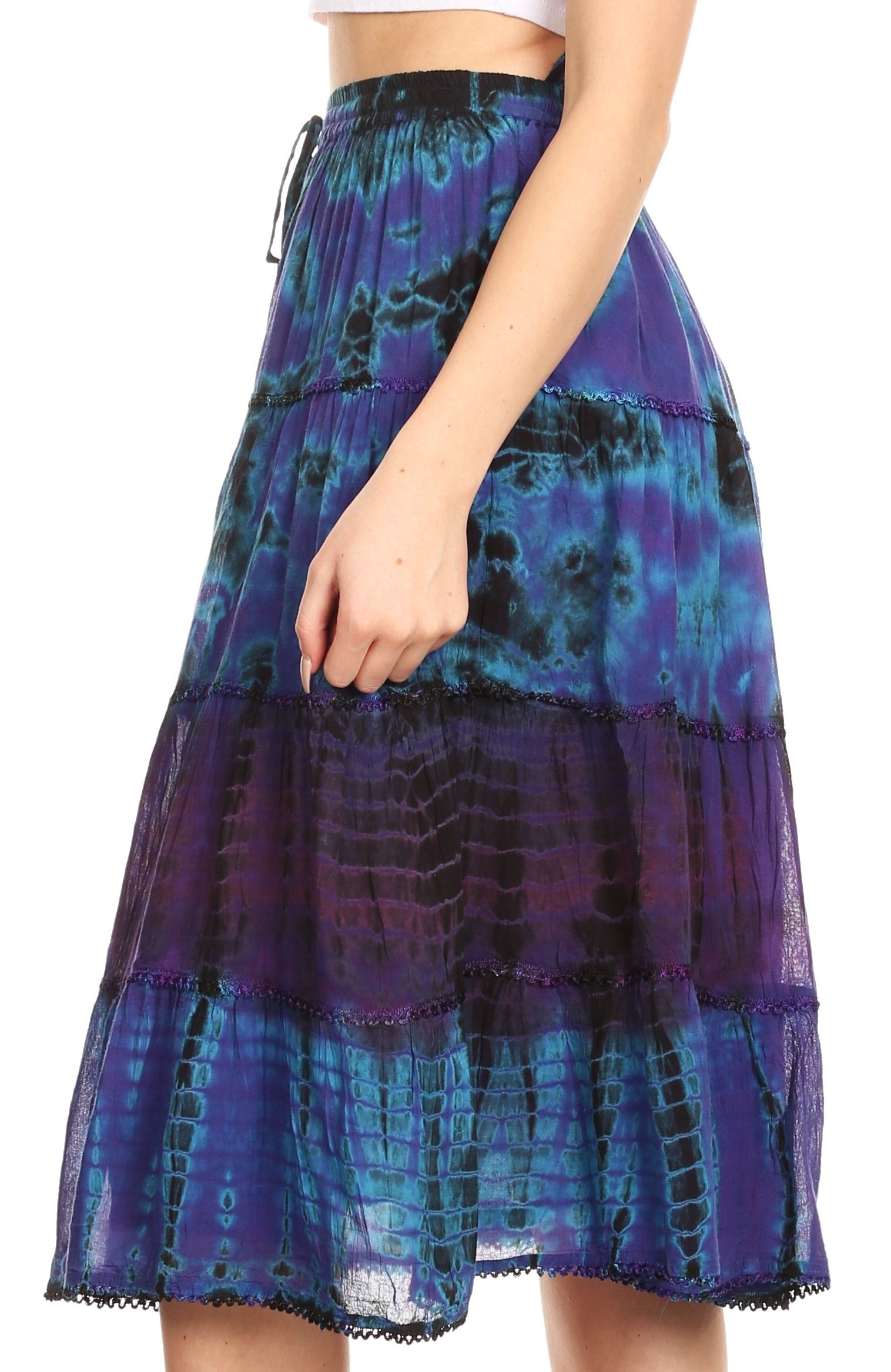 Sakkas Antonia Women's Skirt Tie Dye Boho Elastic Waist Adjustable Embroidery - Concordia Style Boutique