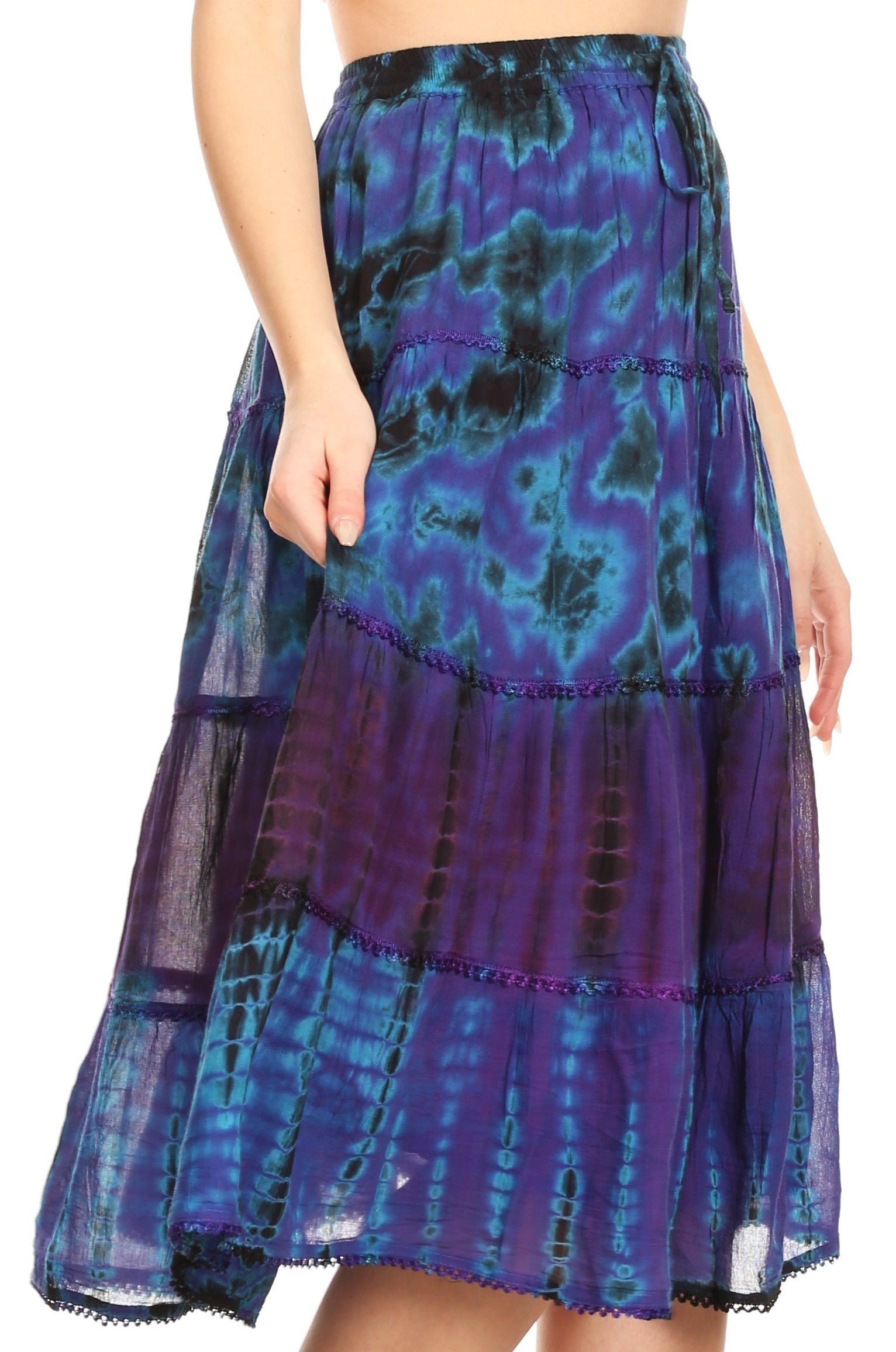 Sakkas Antonia Women's Skirt Tie Dye Boho Elastic Waist Adjustable Embroidery - Concordia Style Boutique