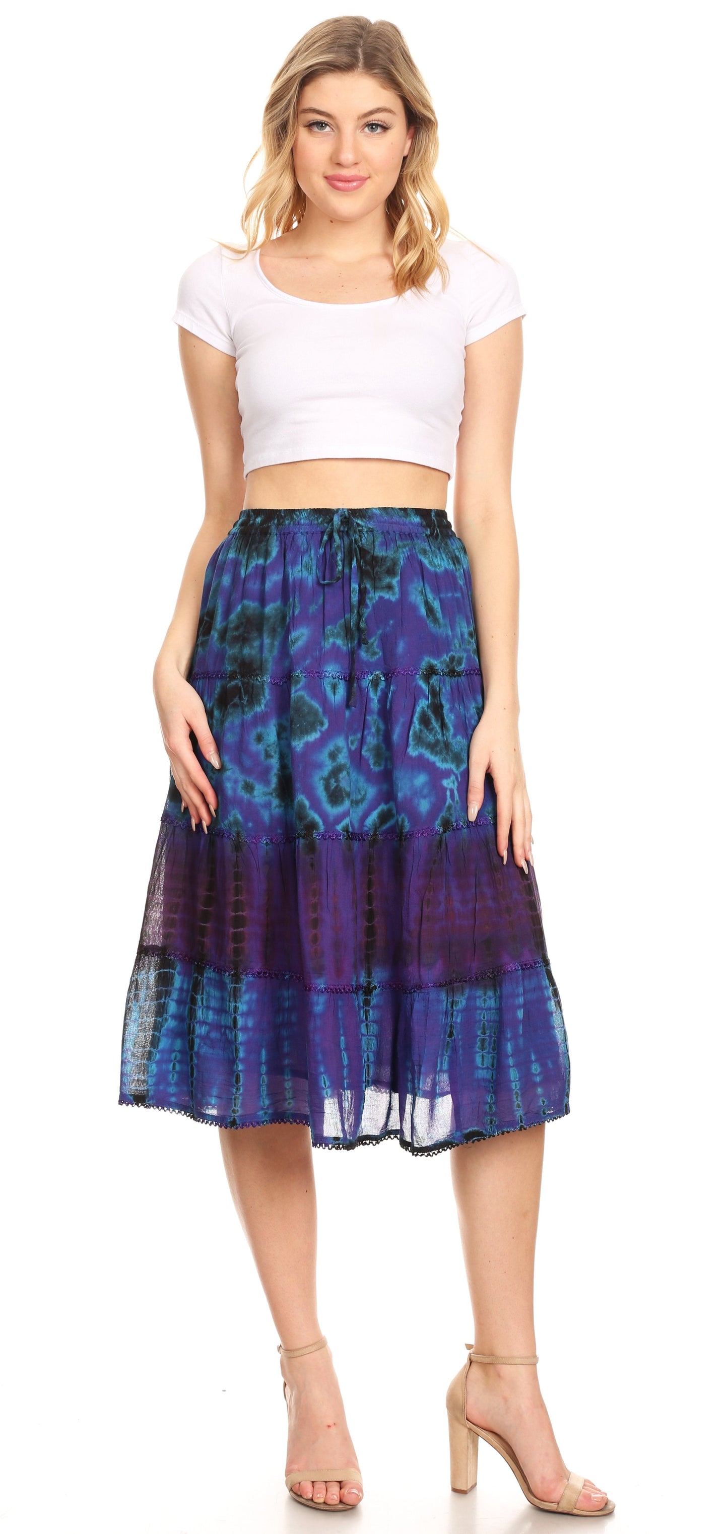 Sakkas Antonia Women's Skirt Tie Dye Boho Elastic Waist Adjustable Embroidery - Concordia Style Boutique