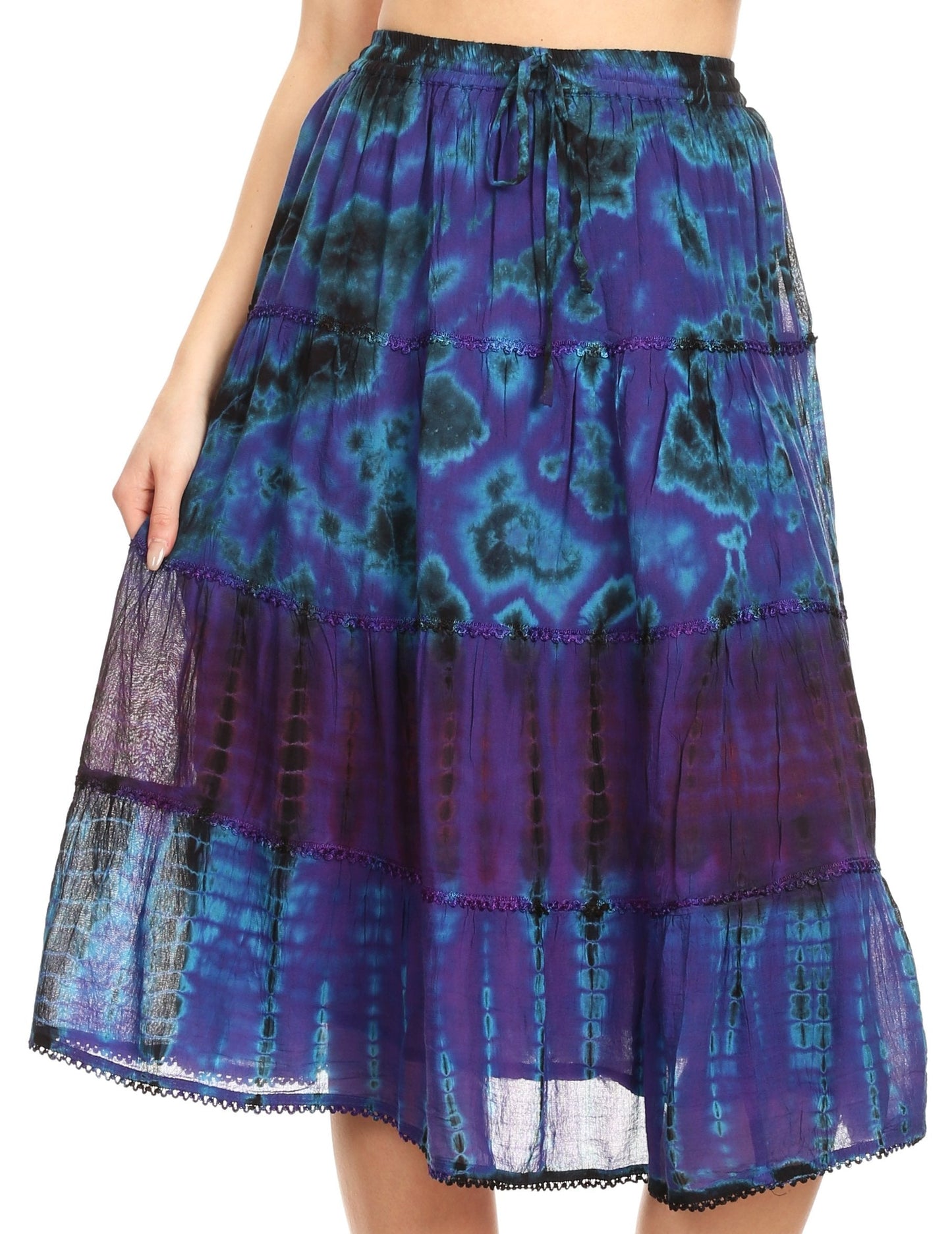 Sakkas Antonia Women's Skirt Tie Dye Boho Elastic Waist Adjustable Embroidery - Concordia Style Boutique