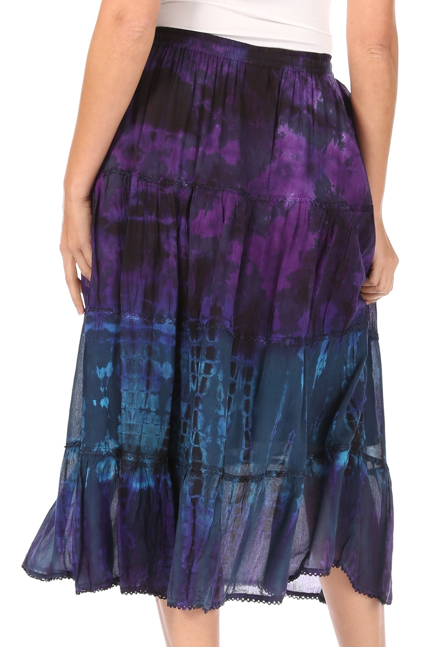 Sakkas Antonia Women's Skirt Tie Dye Boho Elastic Waist Adjustable Embroidery - Concordia Style Boutique