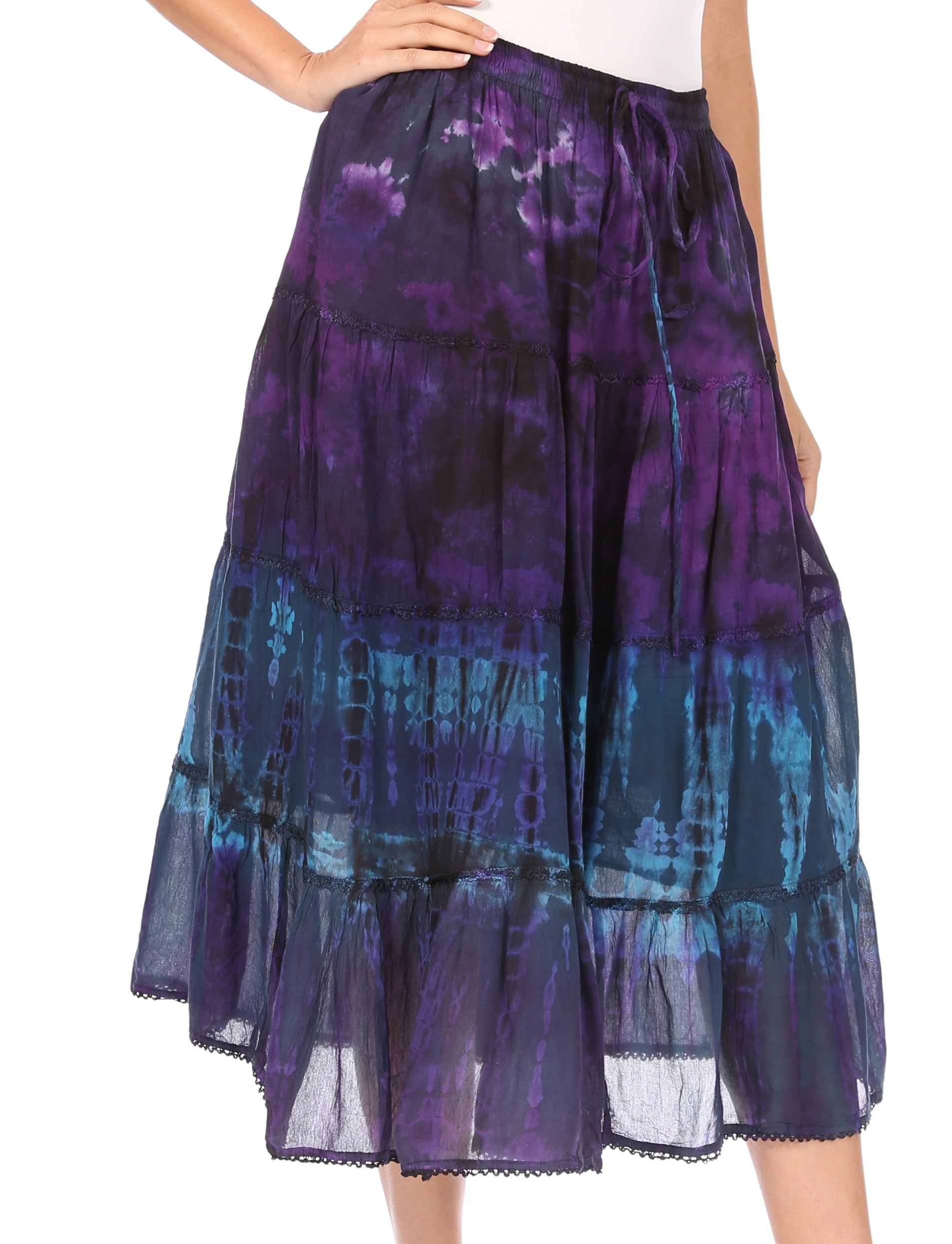 Sakkas Antonia Women's Skirt Tie Dye Boho Elastic Waist Adjustable Embroidery - Concordia Style Boutique
