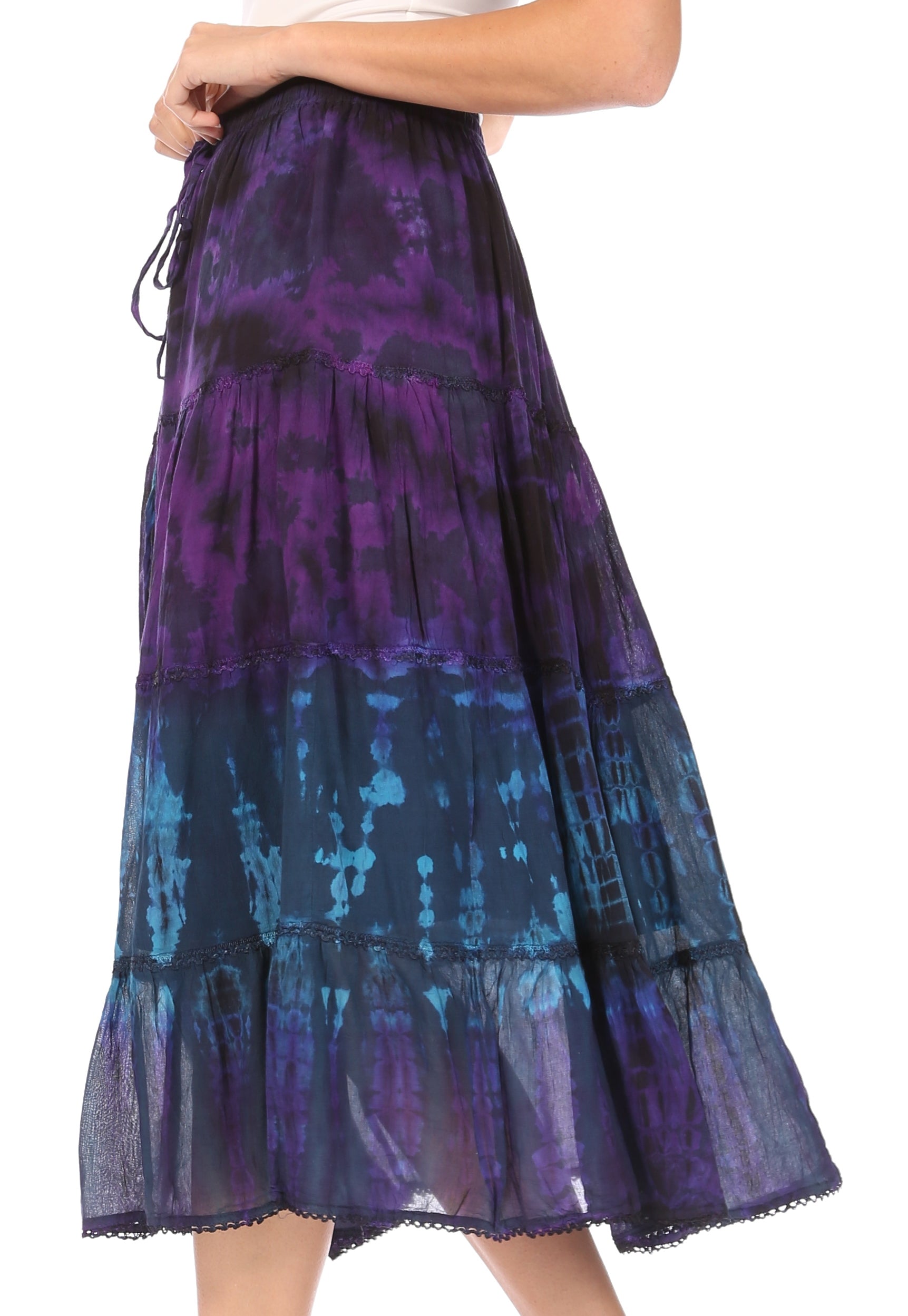 Sakkas Antonia Women's Skirt Tie Dye Boho Elastic Waist Adjustable Embroidery - Concordia Style Boutique