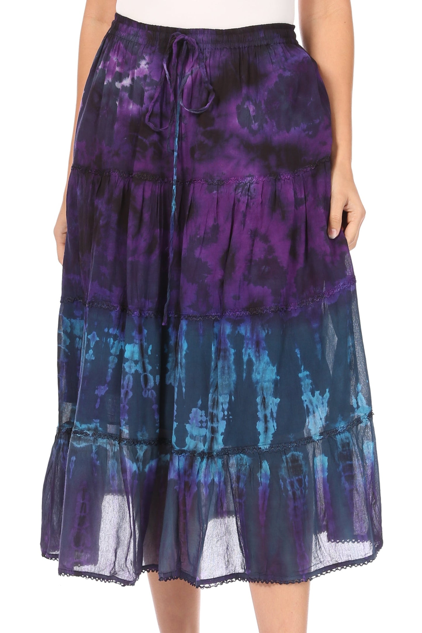 Sakkas Antonia Women's Skirt Tie Dye Boho Elastic Waist Adjustable Embroidery - Concordia Style Boutique