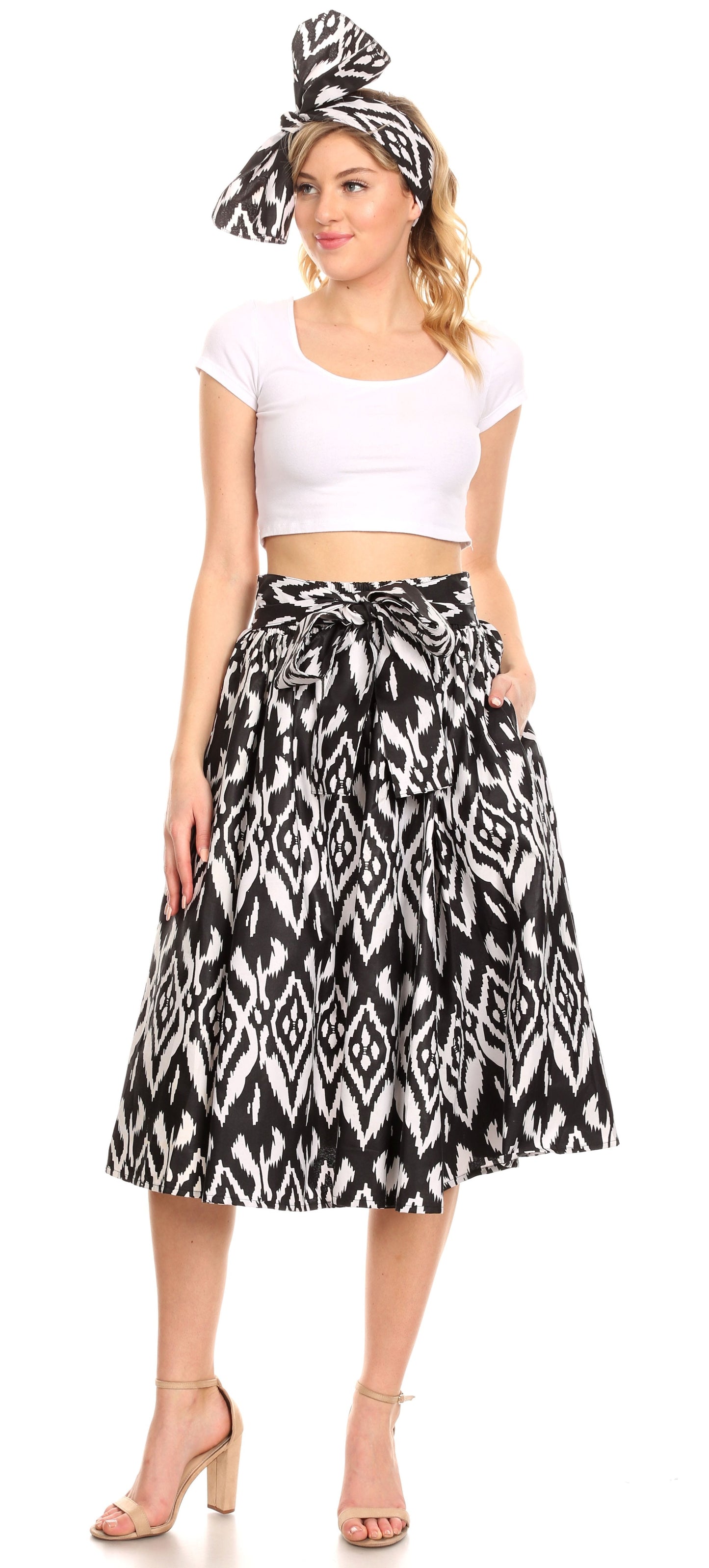 Sakkas Ama Women's Vintage Circle African Ankara Print Midi Skirt with Pockets - Concordia Style Boutique