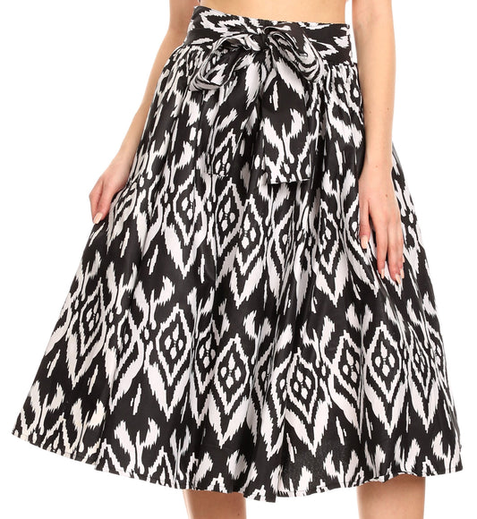 Sakkas Ama Women's Vintage Circle African Ankara Print Midi Skirt with Pockets - Concordia Style Boutique