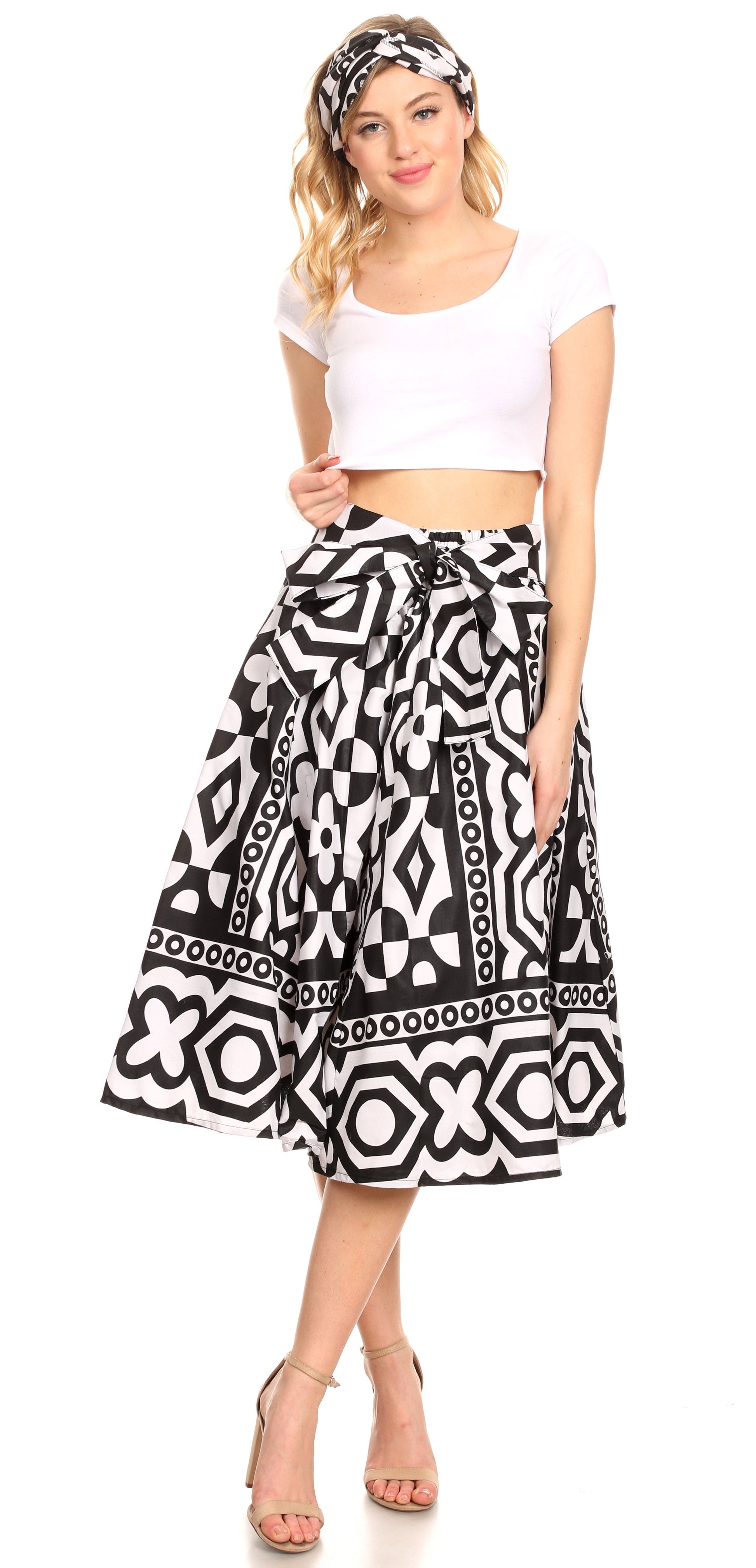 Sakkas Ama Women's Vintage Circle African Ankara Print Midi Skirt with Pockets - Concordia Style Boutique