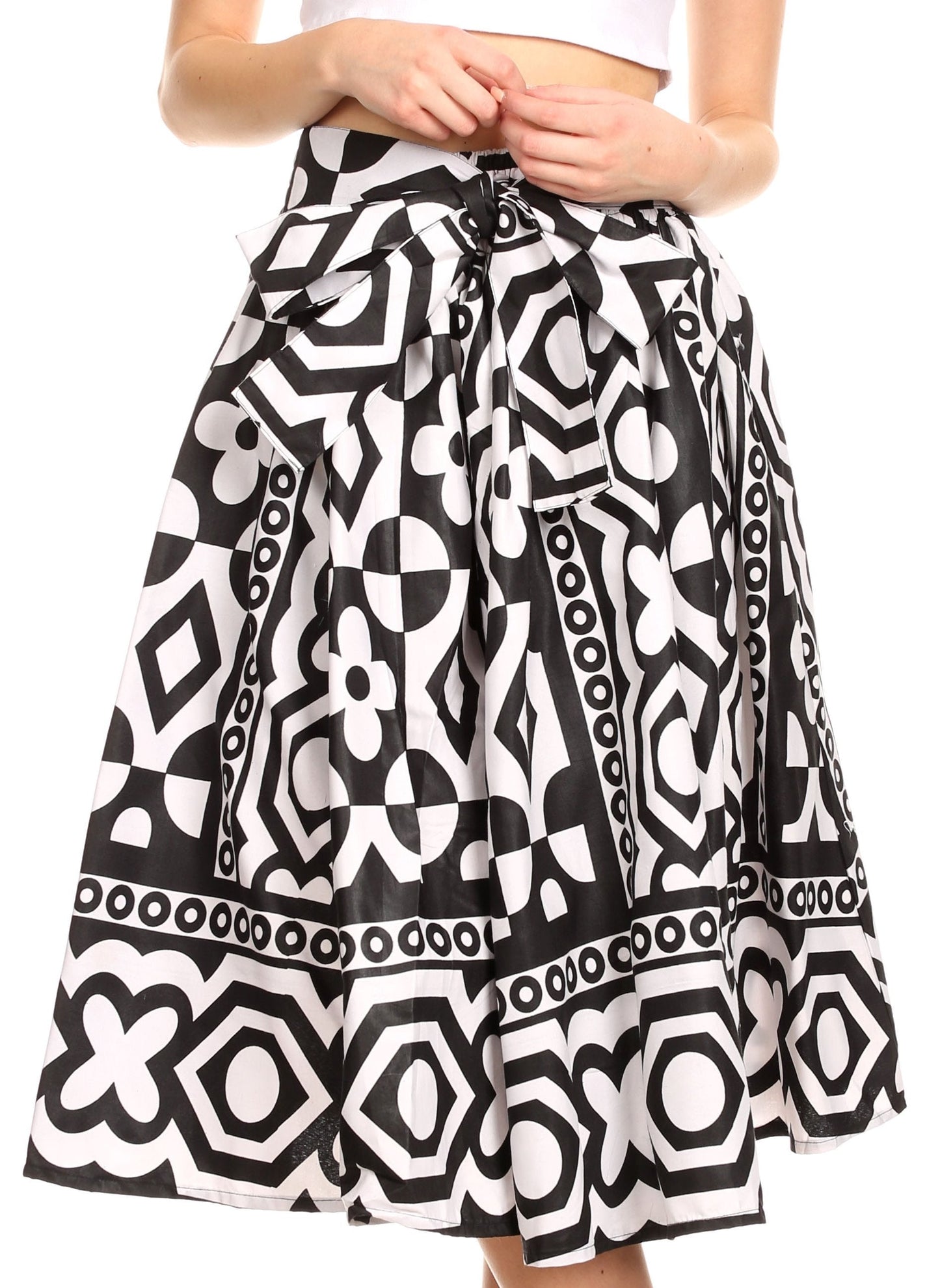 Sakkas Ama Women's Vintage Circle African Ankara Print Midi Skirt with Pockets - Concordia Style Boutique