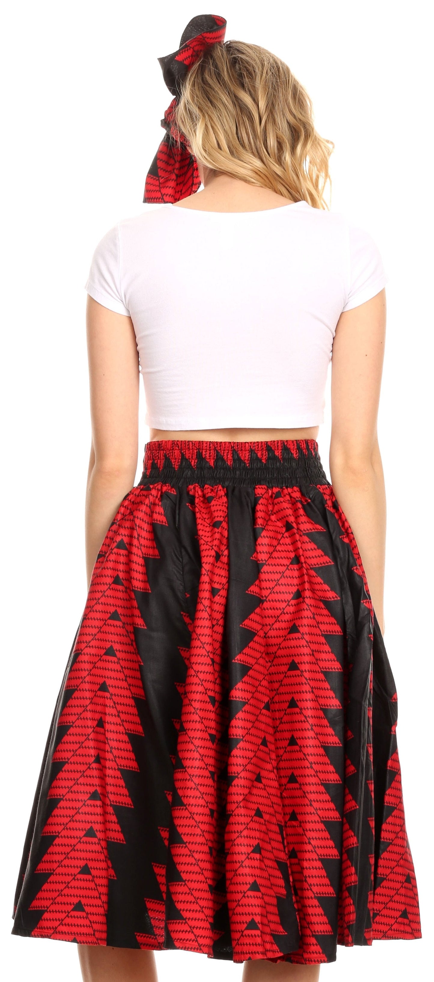 Sakkas Ama Women's Vintage Circle African Ankara Print Midi Skirt with Pockets - Concordia Style Boutique