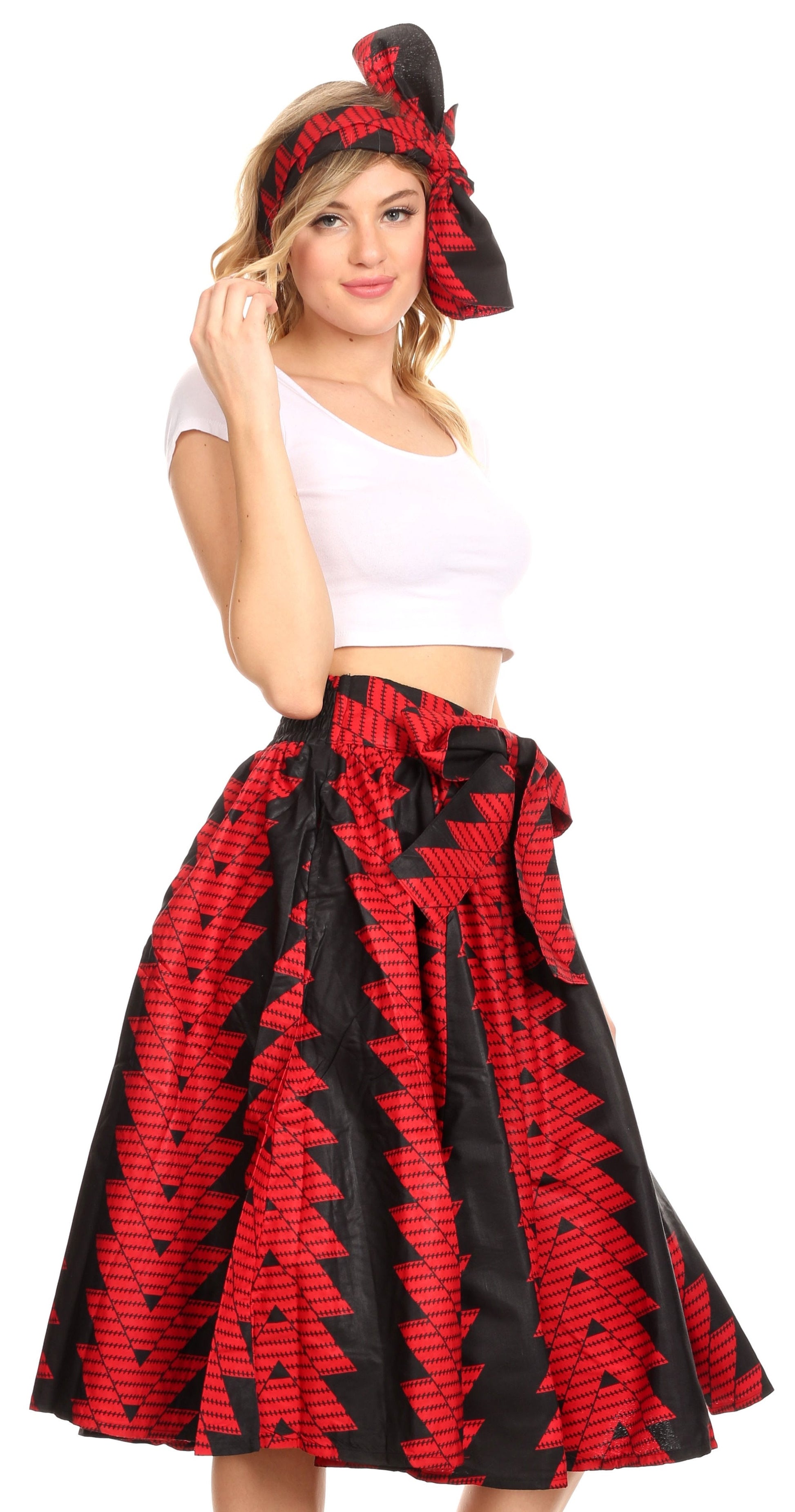 Sakkas Ama Women's Vintage Circle African Ankara Print Midi Skirt with Pockets - Concordia Style Boutique