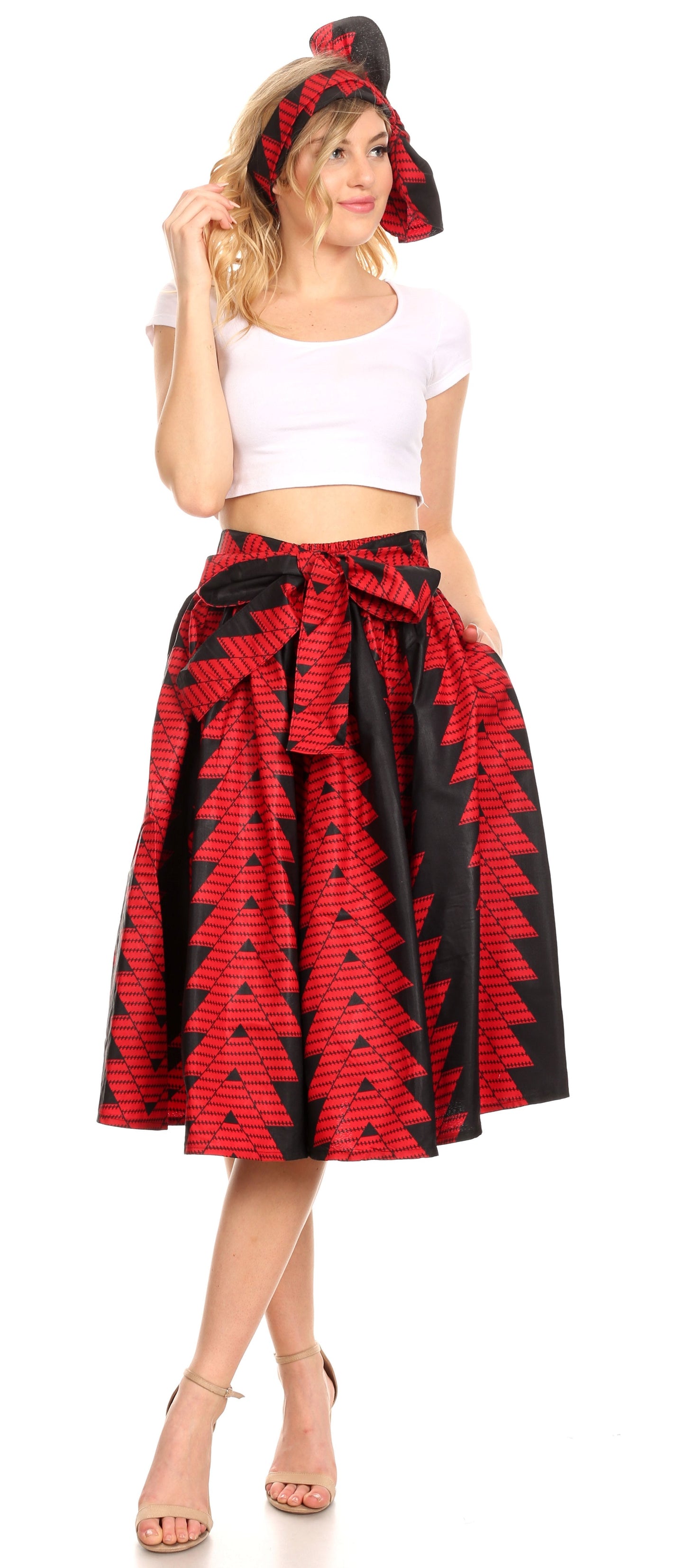 Sakkas Ama Women's Vintage Circle African Ankara Print Midi Skirt with Pockets - Concordia Style Boutique