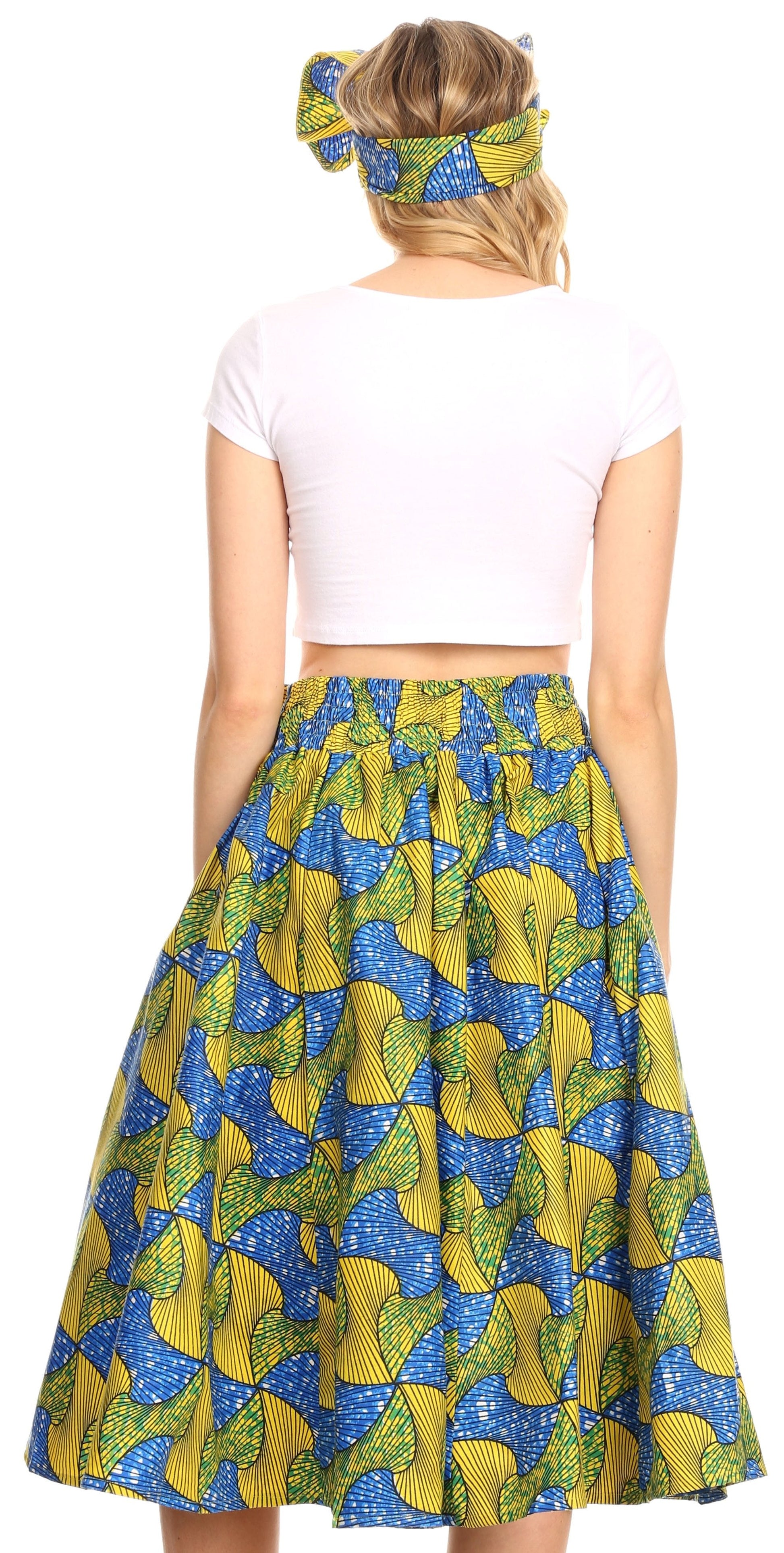 Sakkas Ama Women's Vintage Circle African Ankara Print Midi Skirt with Pockets - Concordia Style Boutique