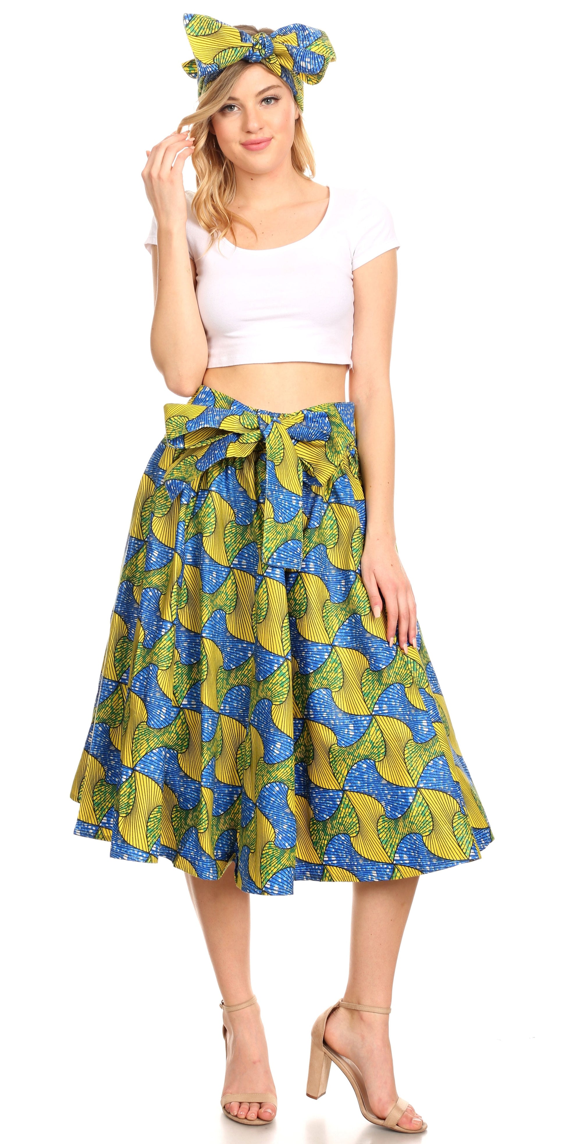 Sakkas Ama Women's Vintage Circle African Ankara Print Midi Skirt with Pockets - Concordia Style Boutique