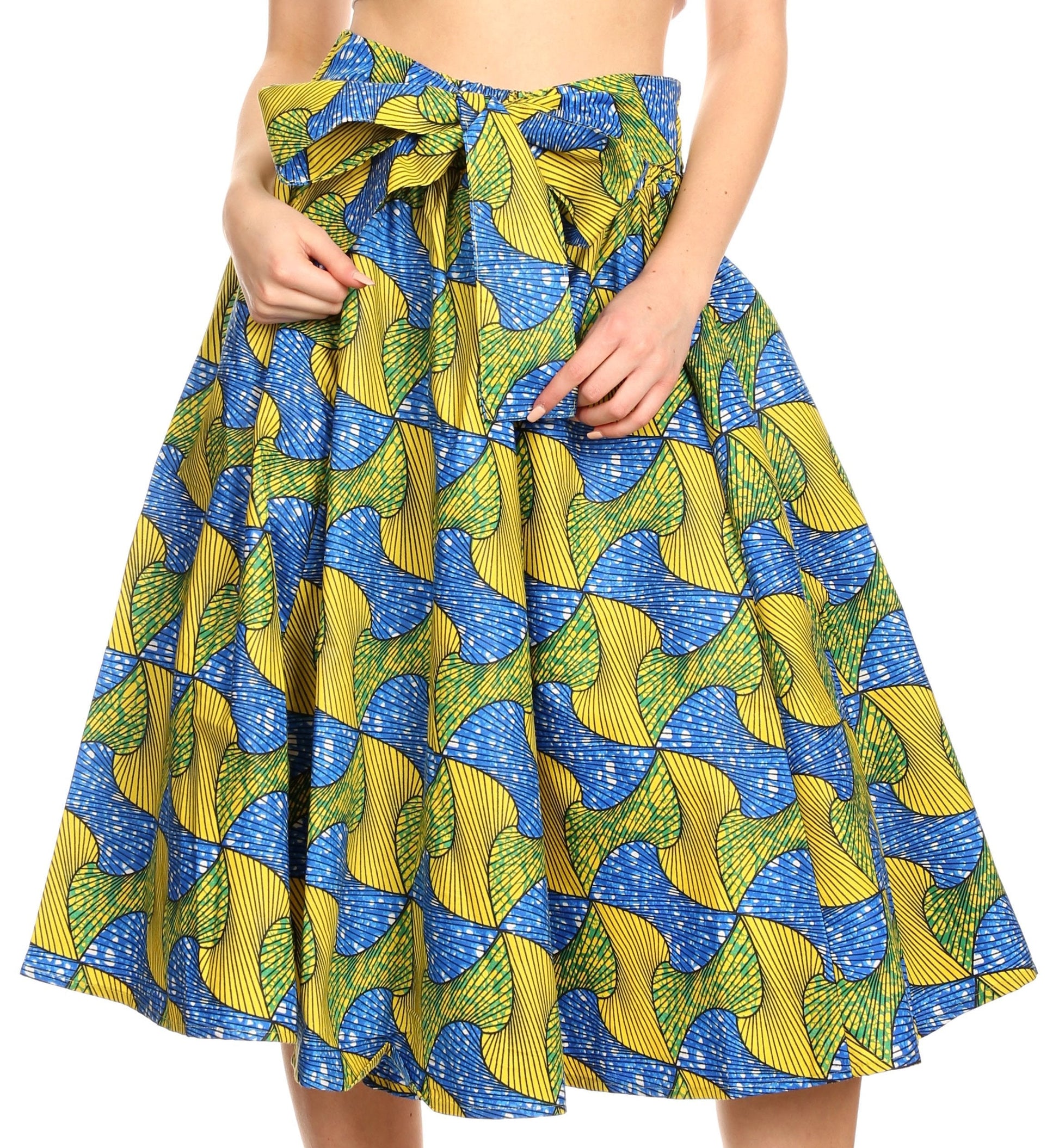 Sakkas Ama Women's Vintage Circle African Ankara Print Midi Skirt with Pockets - Concordia Style Boutique