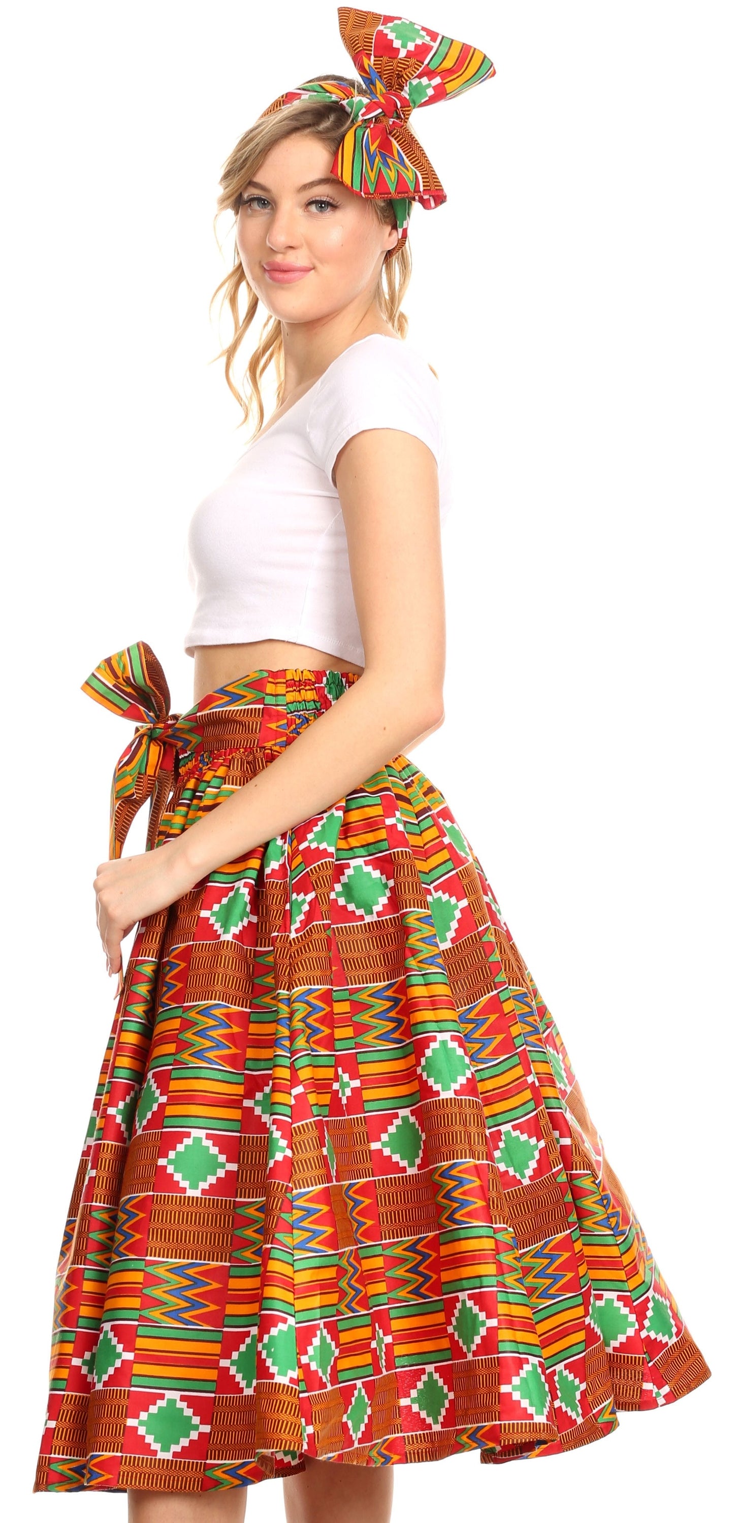 Sakkas Ama Women's Vintage Circle African Ankara Print Midi Skirt with Pockets - Concordia Style Boutique
