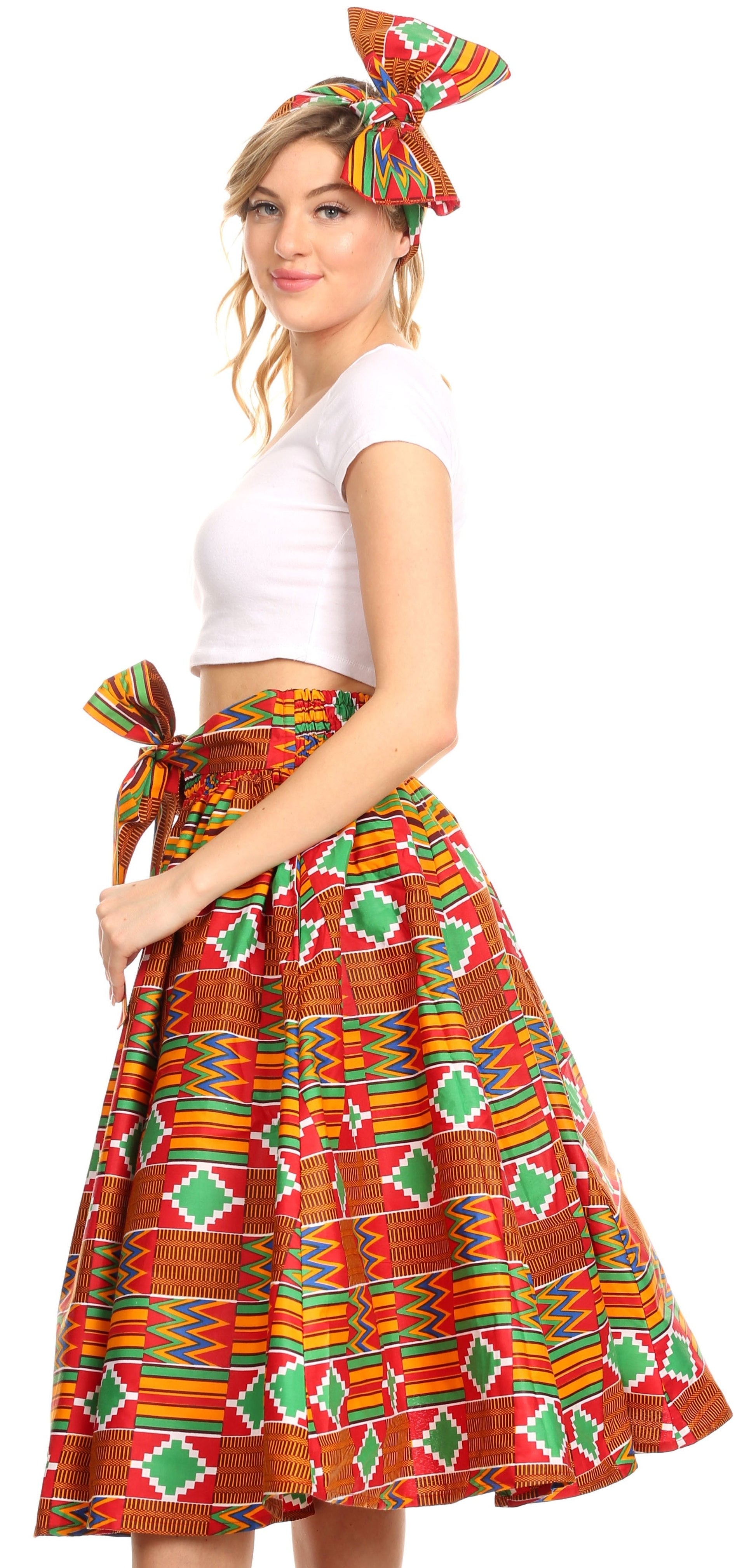 Sakkas Ama Women's Vintage Circle African Ankara Print Midi Skirt with Pockets - Concordia Style Boutique