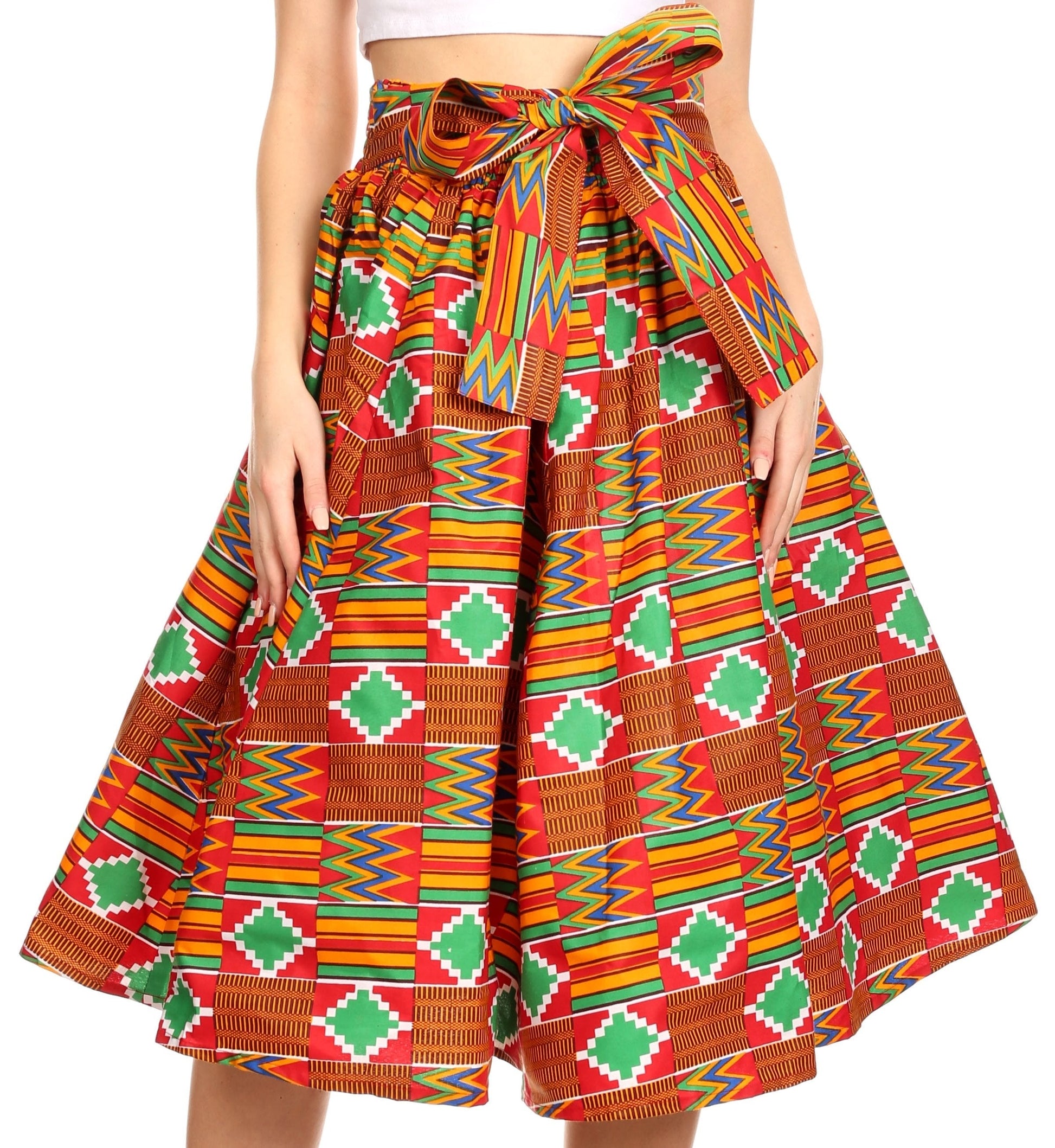 Sakkas Ama Women's Vintage Circle African Ankara Print Midi Skirt with Pockets - Concordia Style Boutique