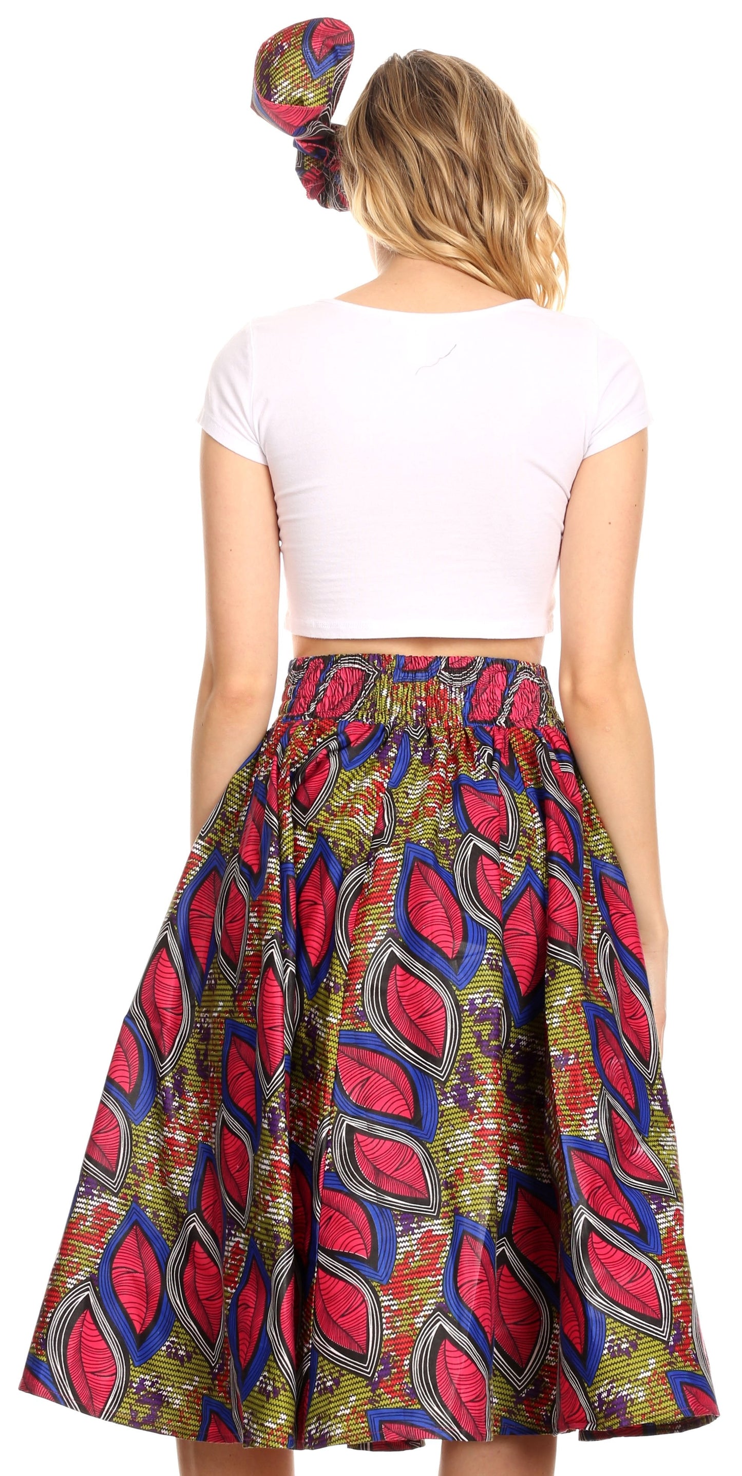 Sakkas Ama Women's Vintage Circle African Ankara Print Midi Skirt with Pockets - Concordia Style Boutique