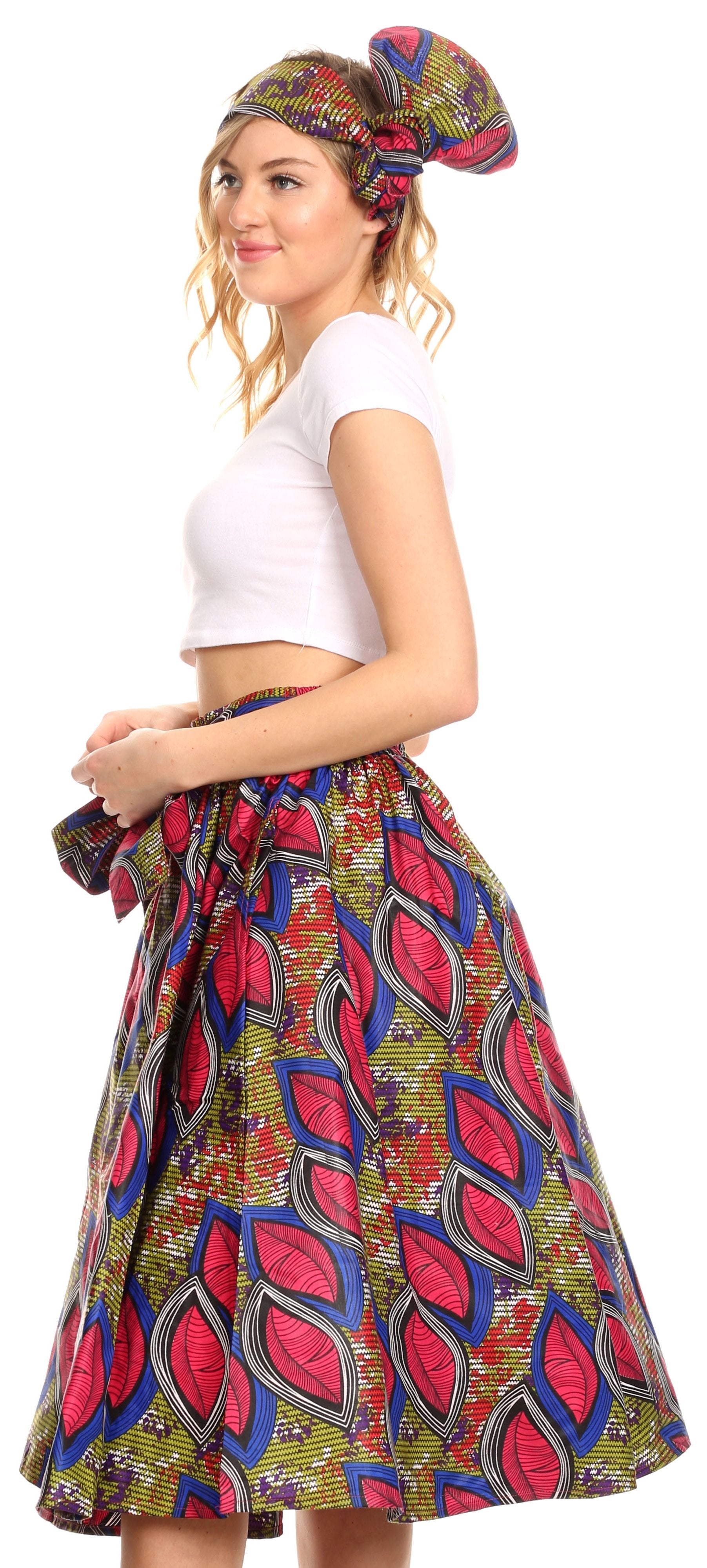 Sakkas Ama Women's Vintage Circle African Ankara Print Midi Skirt with Pockets - Concordia Style Boutique
