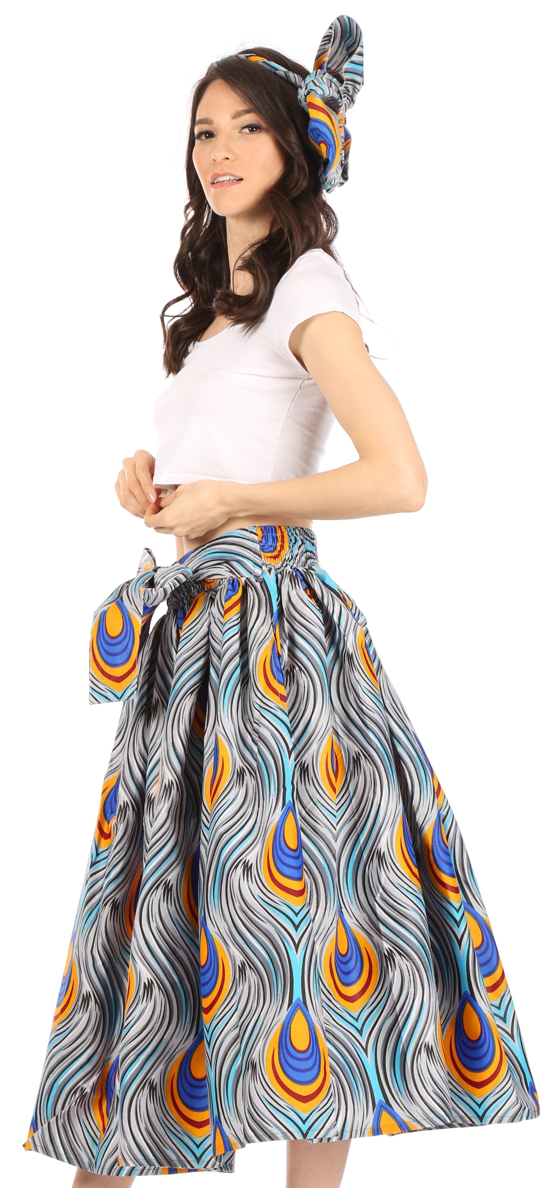 Sakkas Ama Women's Vintage Circle African Ankara Print Midi Skirt with Pockets - Concordia Style Boutique