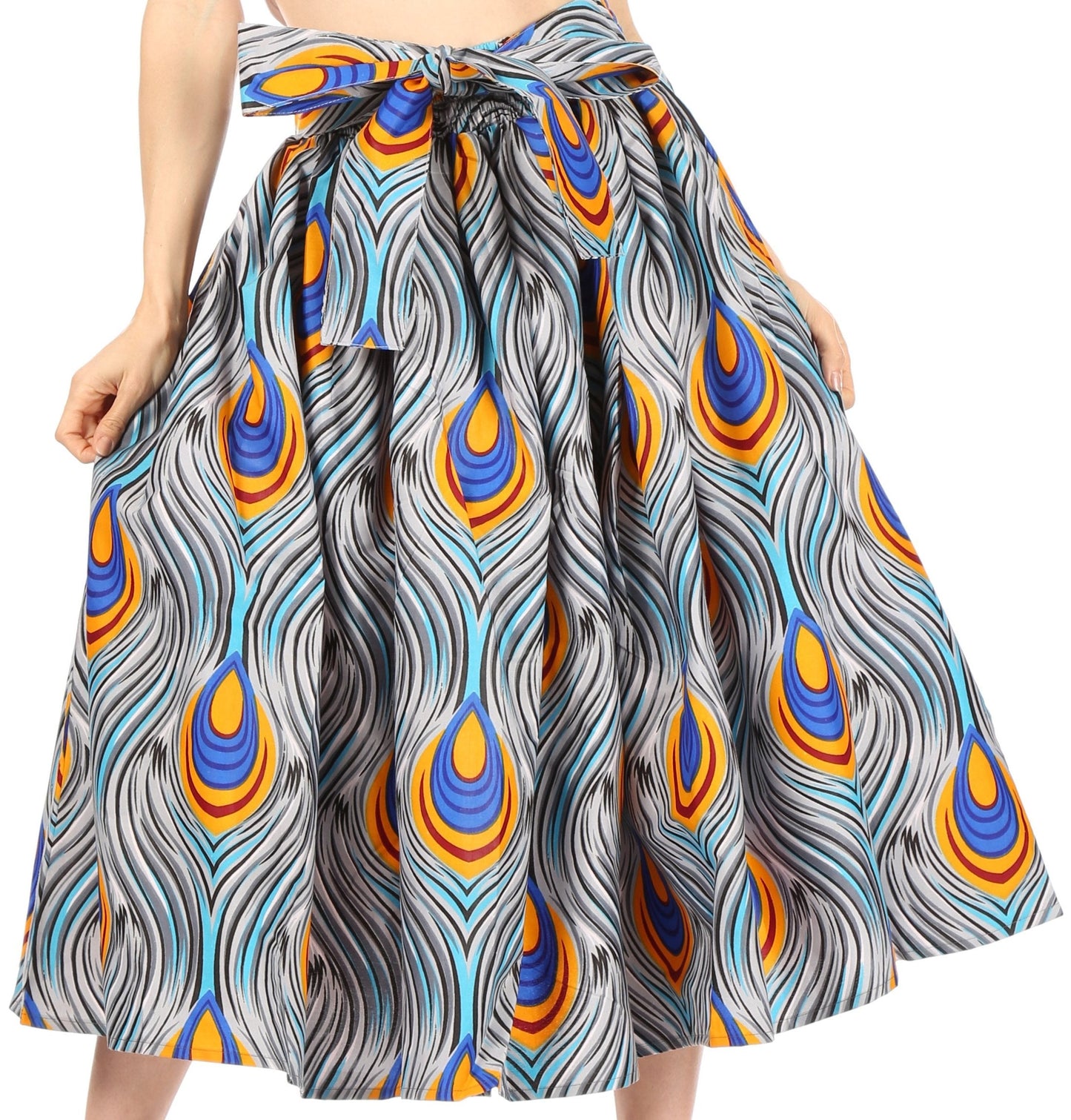 Sakkas Ama Women's Vintage Circle African Ankara Print Midi Skirt with Pockets - Concordia Style Boutique