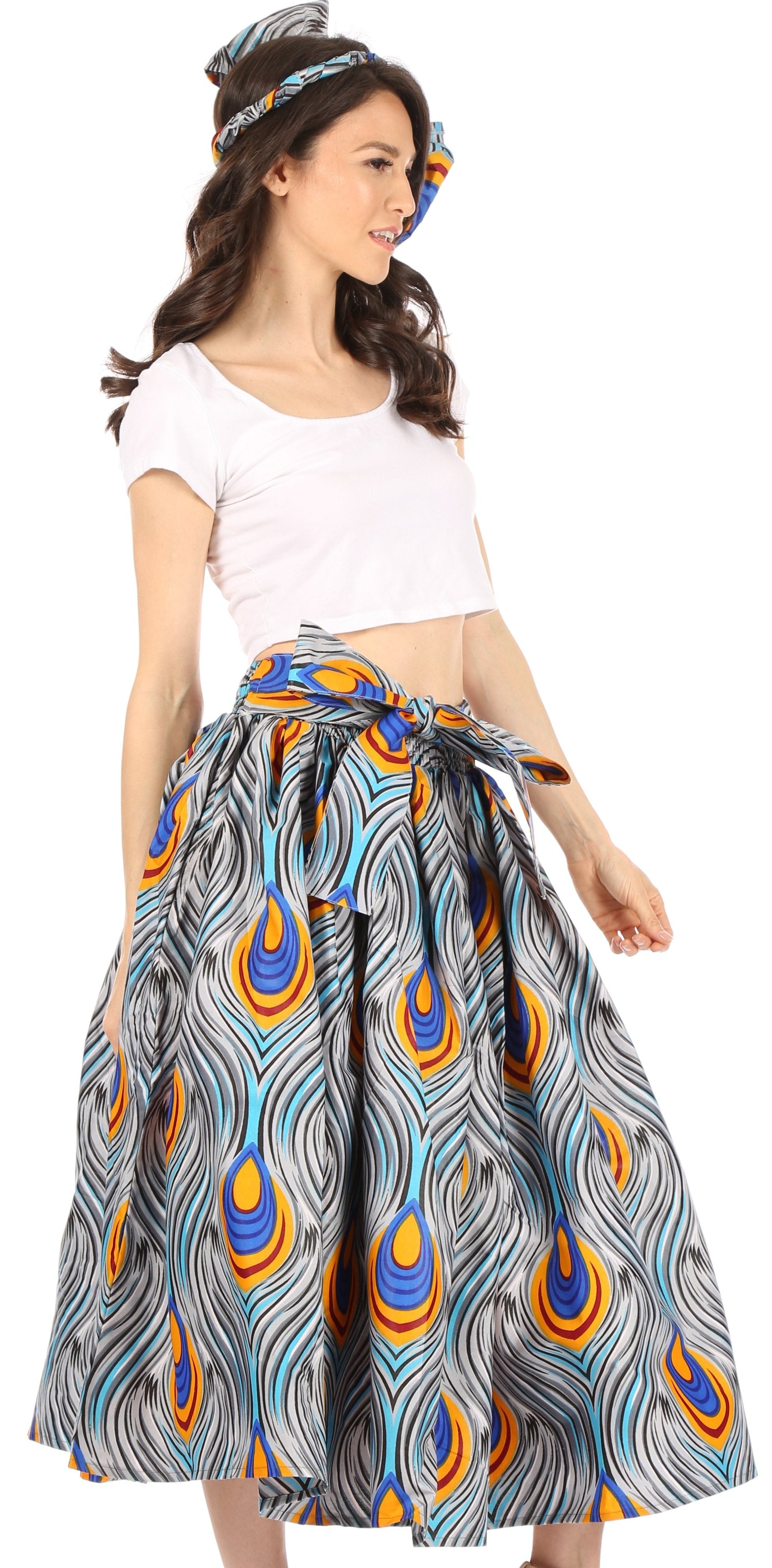 Sakkas Ama Women's Vintage Circle African Ankara Print Midi Skirt with Pockets - Concordia Style Boutique
