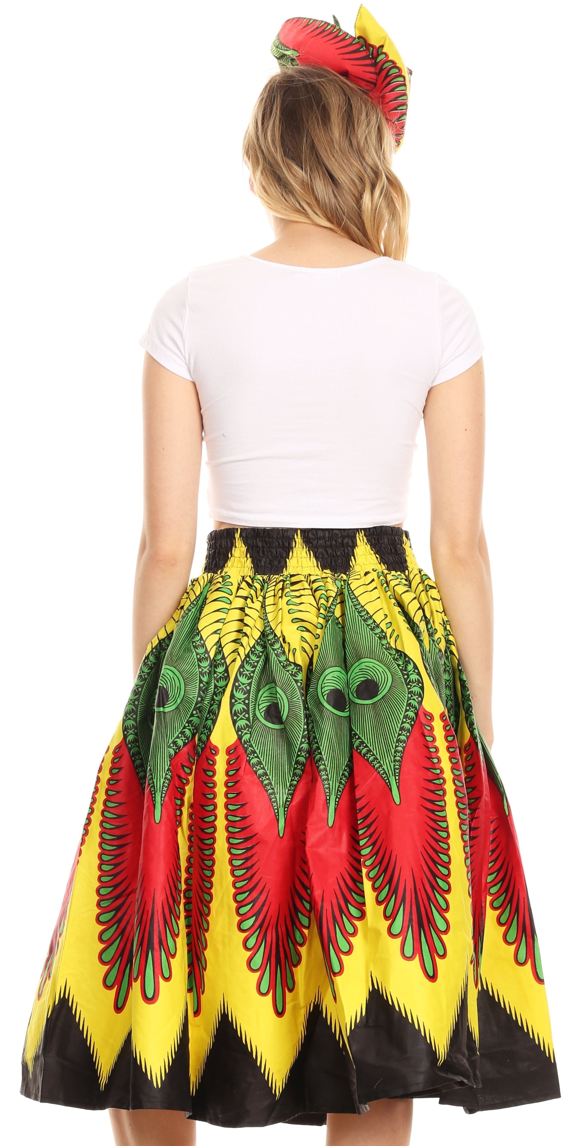 Sakkas Ama Women's Vintage Circle African Ankara Print Midi Skirt with Pockets - Concordia Style Boutique