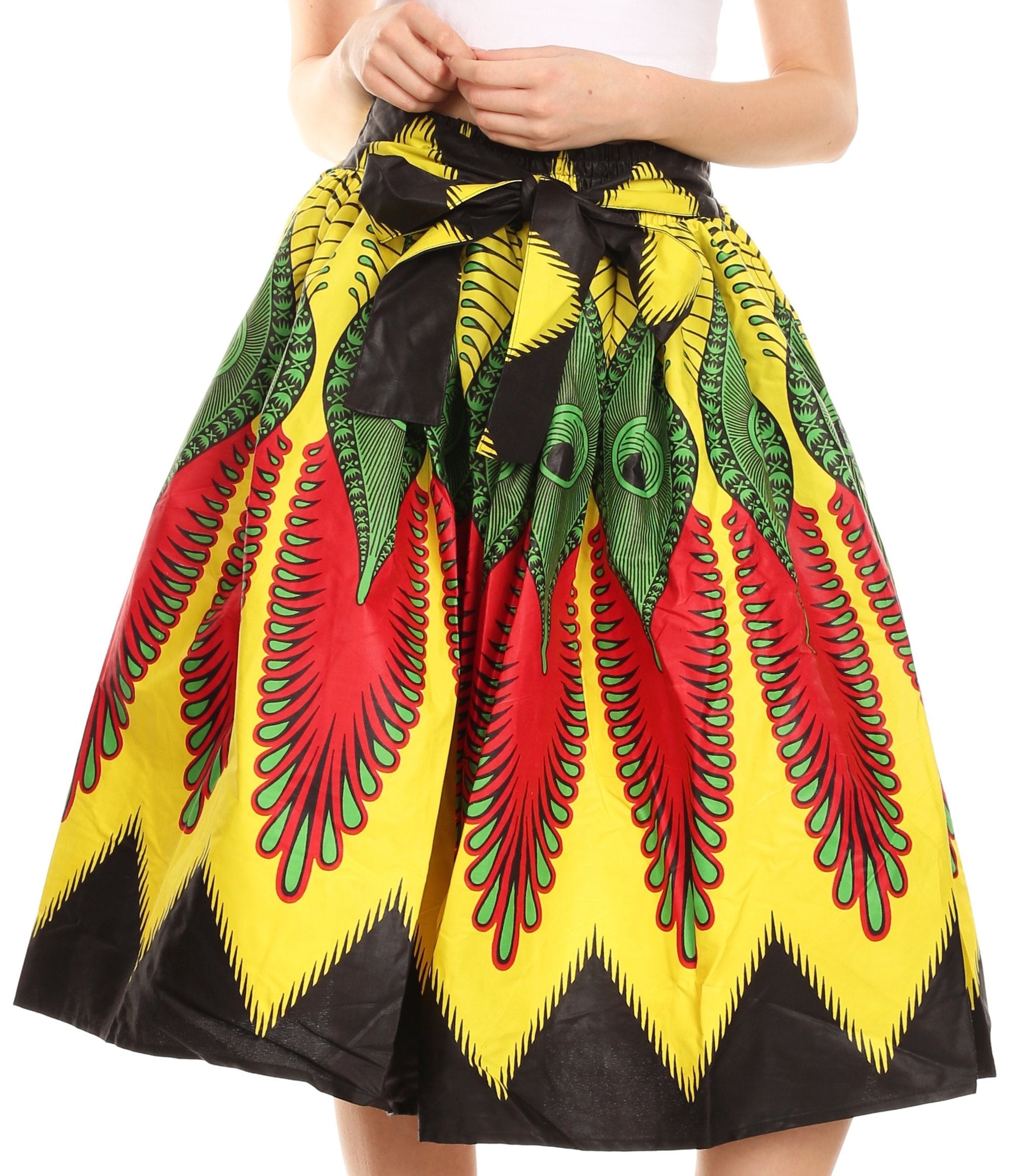 Sakkas Ama Women's Vintage Circle African Ankara Print Midi Skirt with Pockets - Concordia Style Boutique