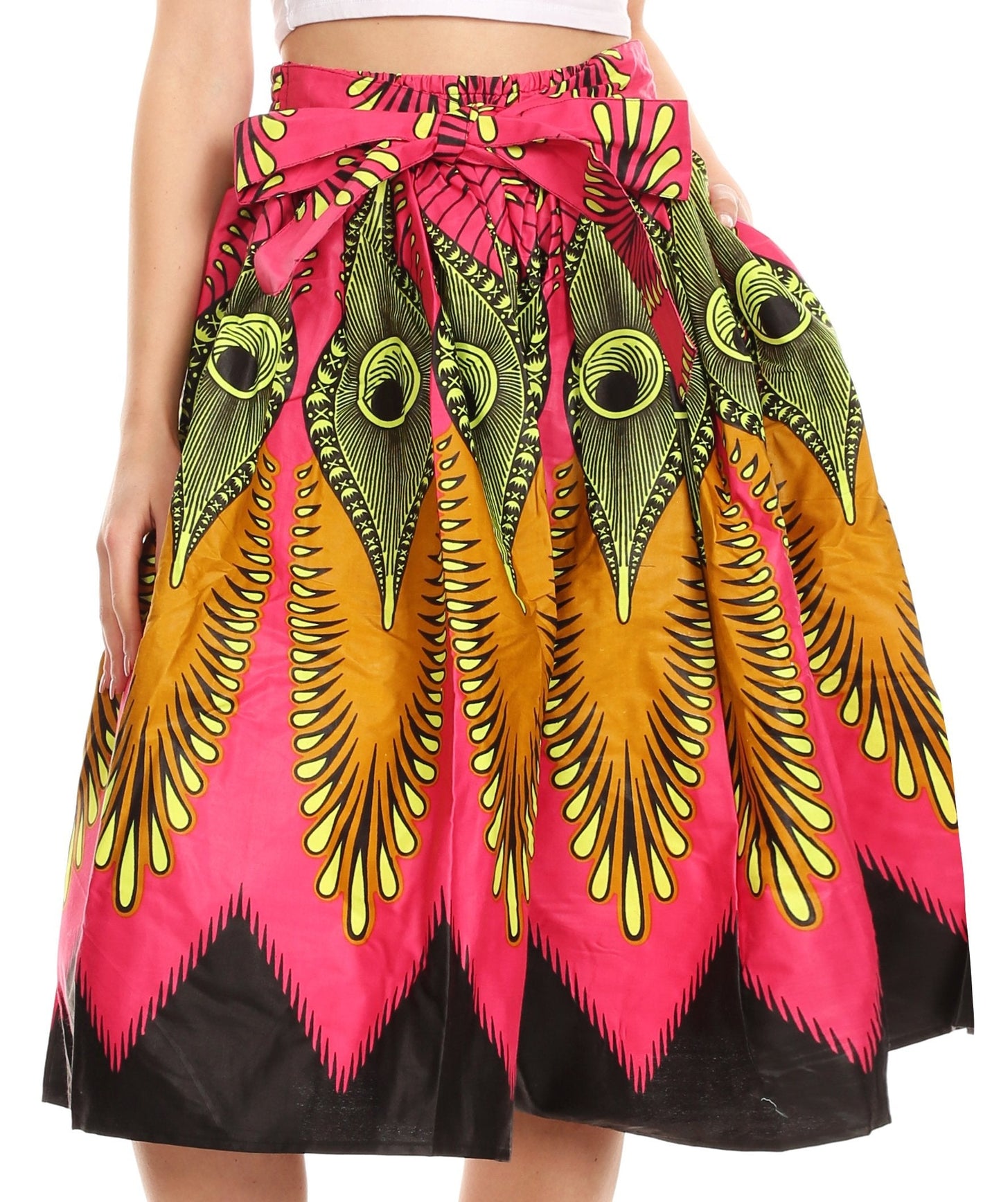 Sakkas Ama Women's Vintage Circle African Ankara Print Midi Skirt with Pockets - Concordia Style Boutique