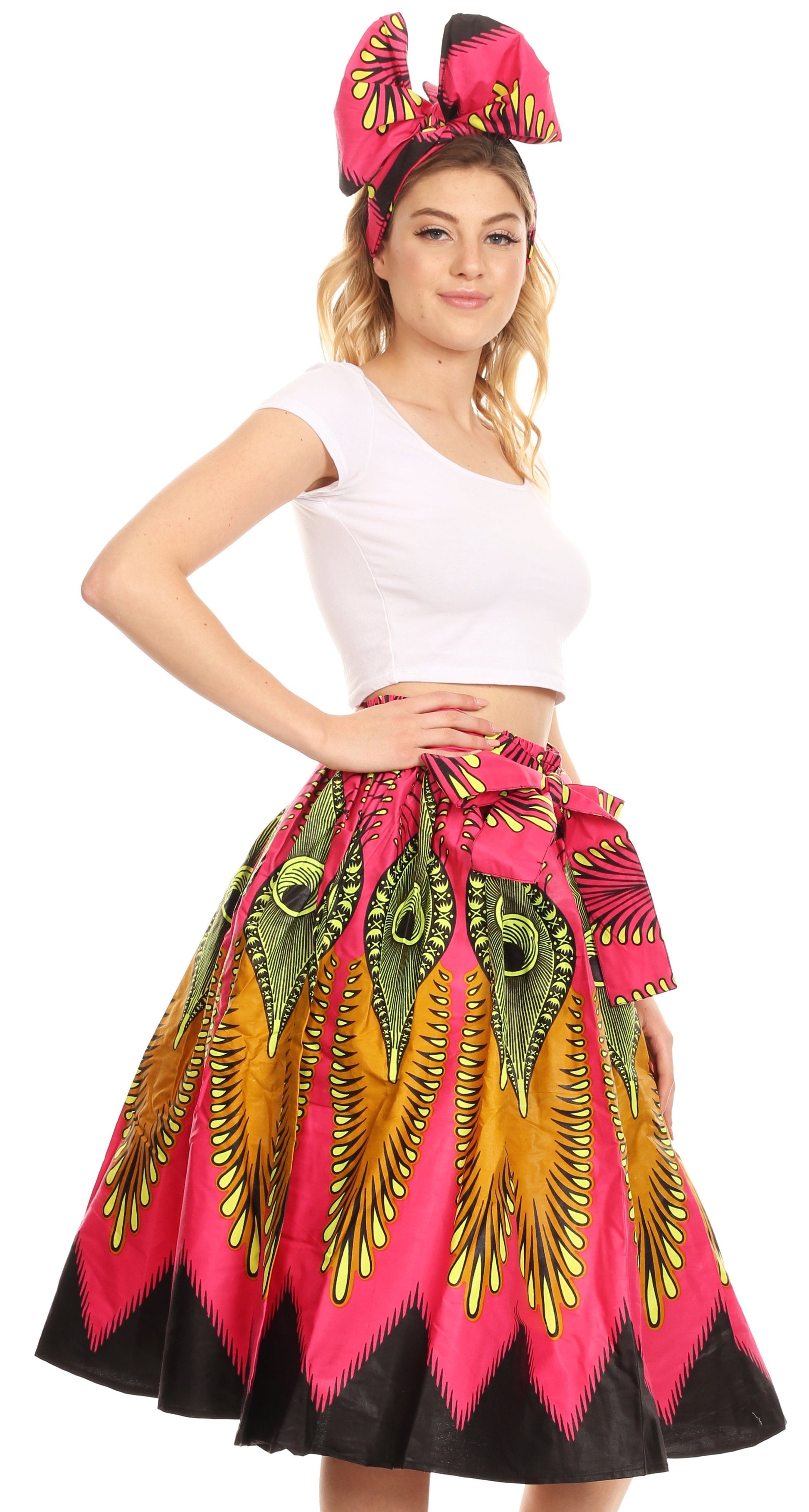 Sakkas Ama Women's Vintage Circle African Ankara Print Midi Skirt with Pockets - Concordia Style Boutique
