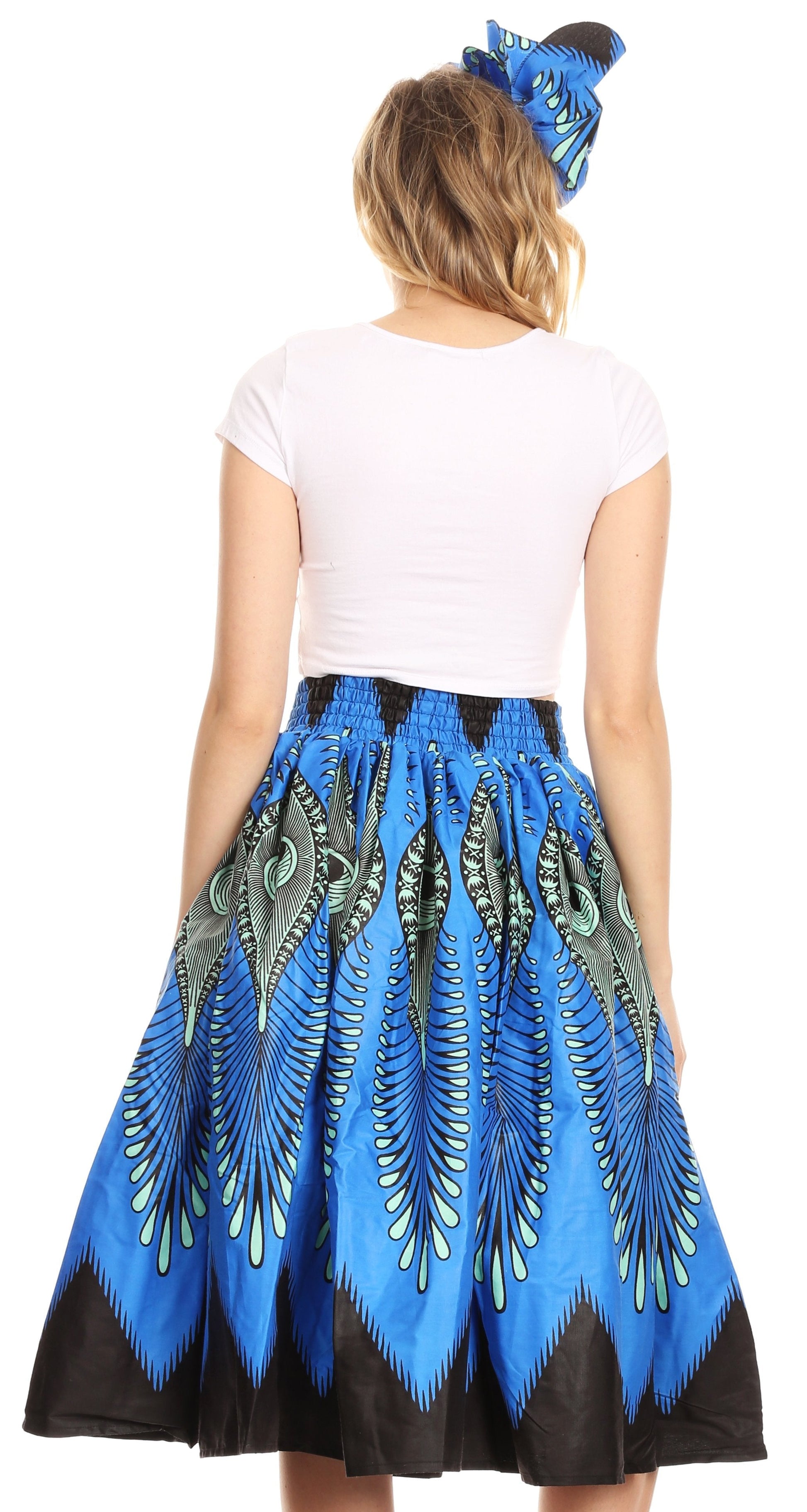 Sakkas Ama Women's Vintage Circle African Ankara Print Midi Skirt with Pockets - Concordia Style Boutique