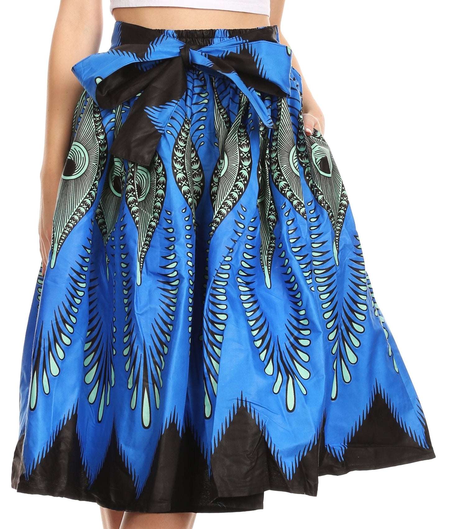 Sakkas Ama Women's Vintage Circle African Ankara Print Midi Skirt with Pockets - Concordia Style Boutique