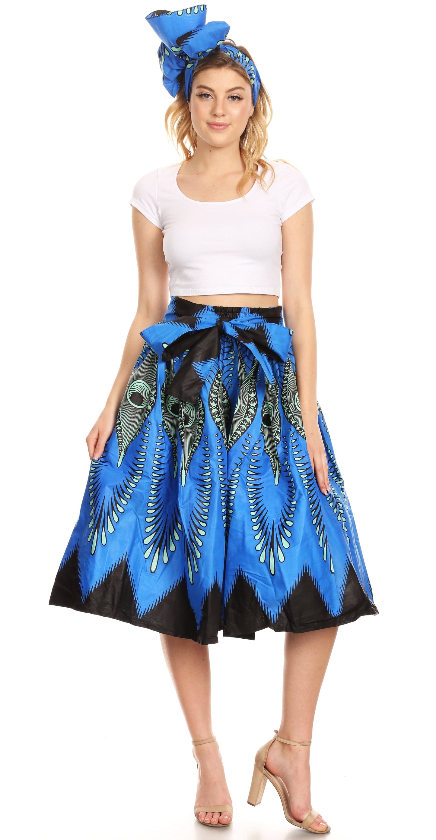 Sakkas Ama Women's Vintage Circle African Ankara Print Midi Skirt with Pockets - Concordia Style Boutique