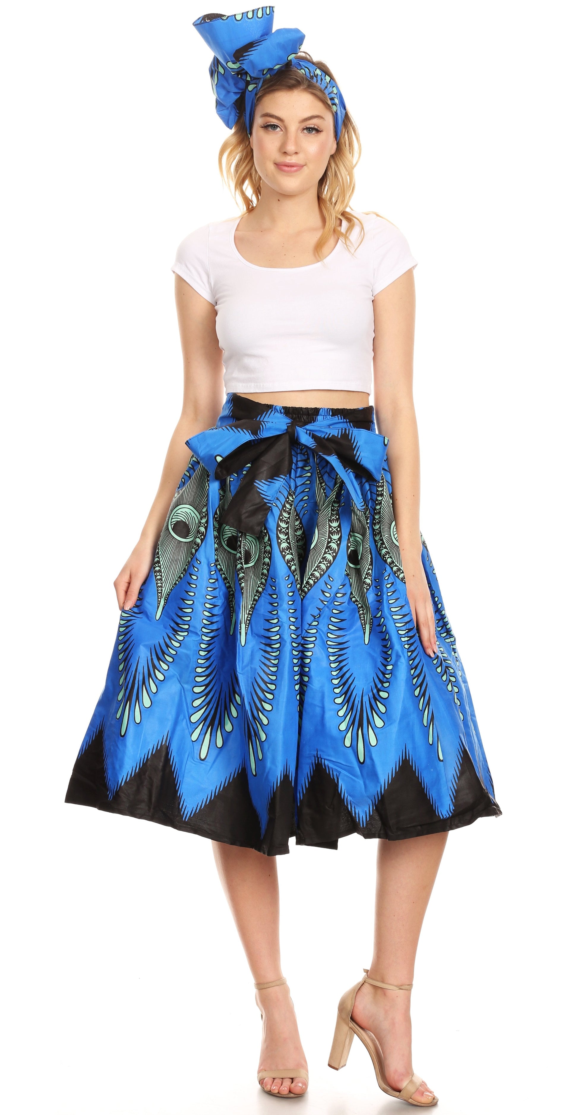 Sakkas Ama Women's Vintage Circle African Ankara Print Midi Skirt with Pockets - Concordia Style Boutique