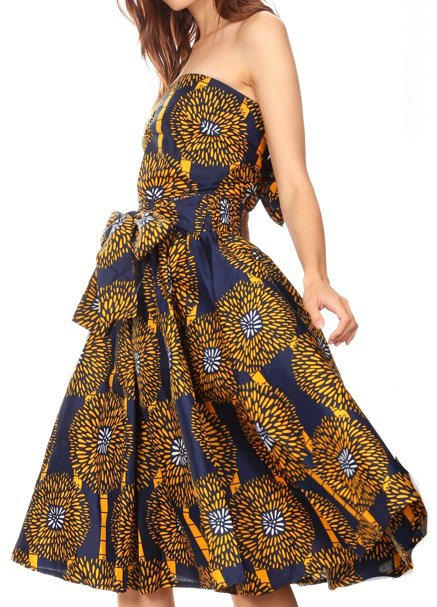 Sakkas Ama Women's Vintage Circle African Ankara Print Midi Skirt with Pockets - Concordia Style Boutique