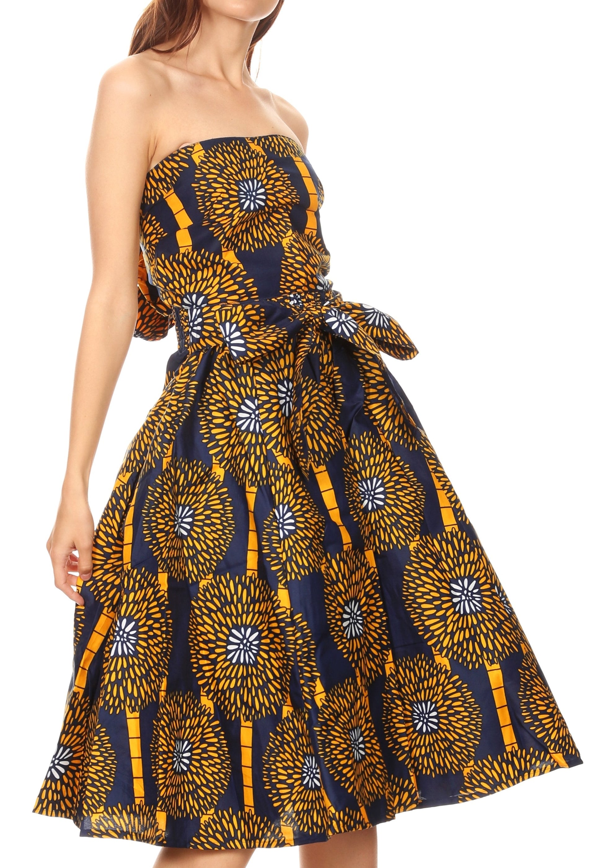 Sakkas Ama Women's Vintage Circle African Ankara Print Midi Skirt with Pockets - Concordia Style Boutique