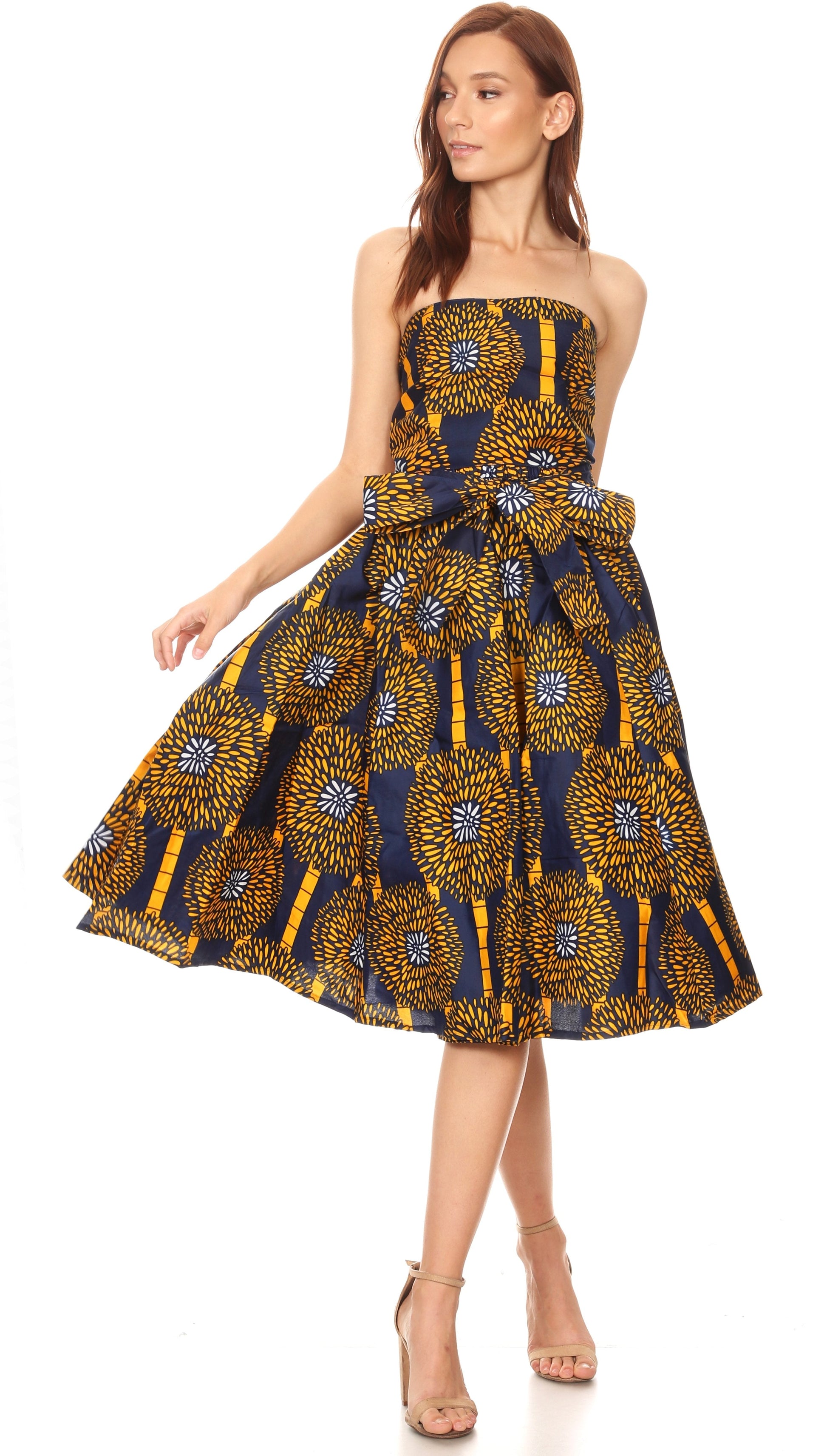 Sakkas Ama Women's Vintage Circle African Ankara Print Midi Skirt with Pockets - Concordia Style Boutique