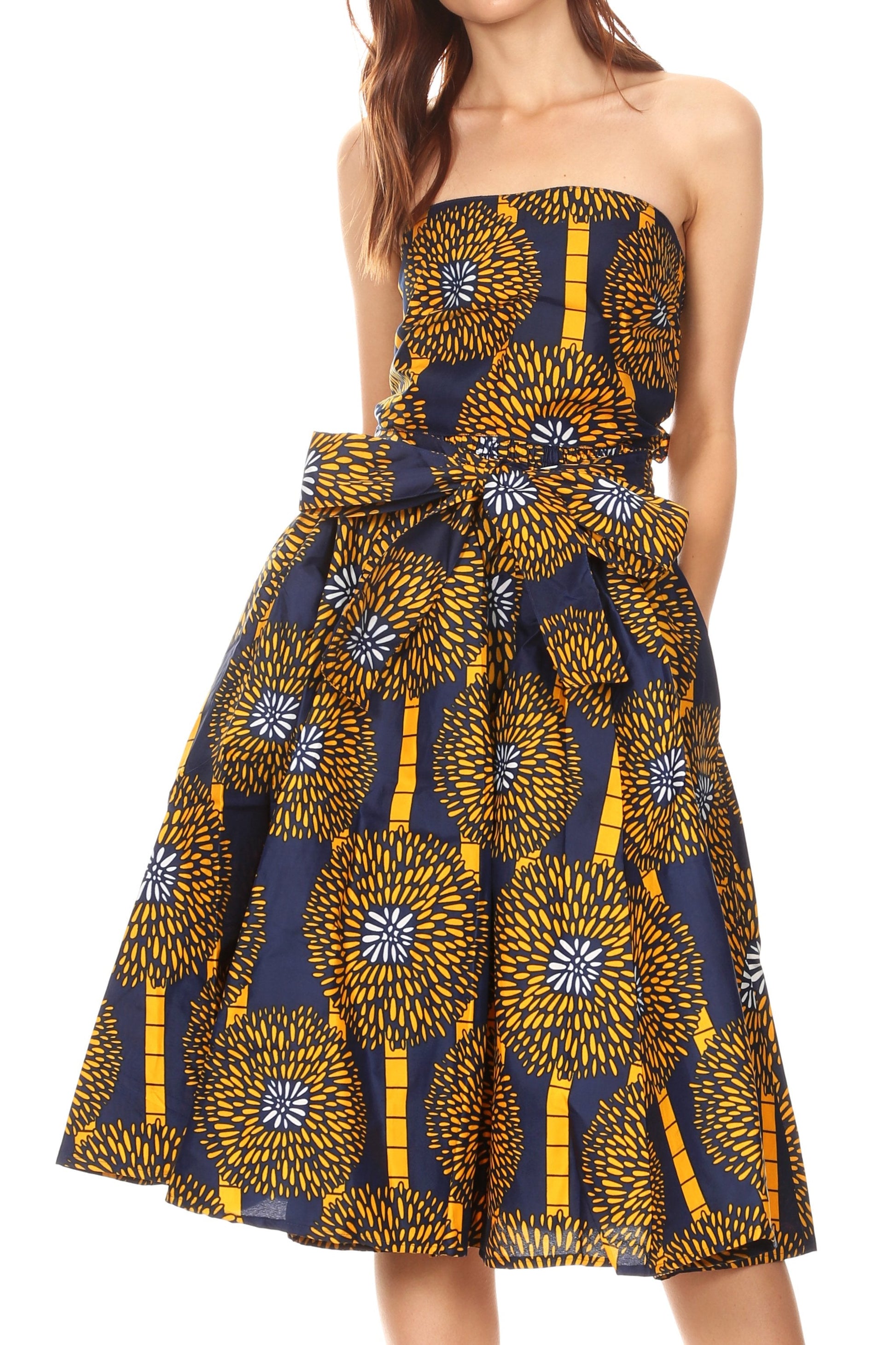 Sakkas Ama Women's Vintage Circle African Ankara Print Midi Skirt with Pockets - Concordia Style Boutique