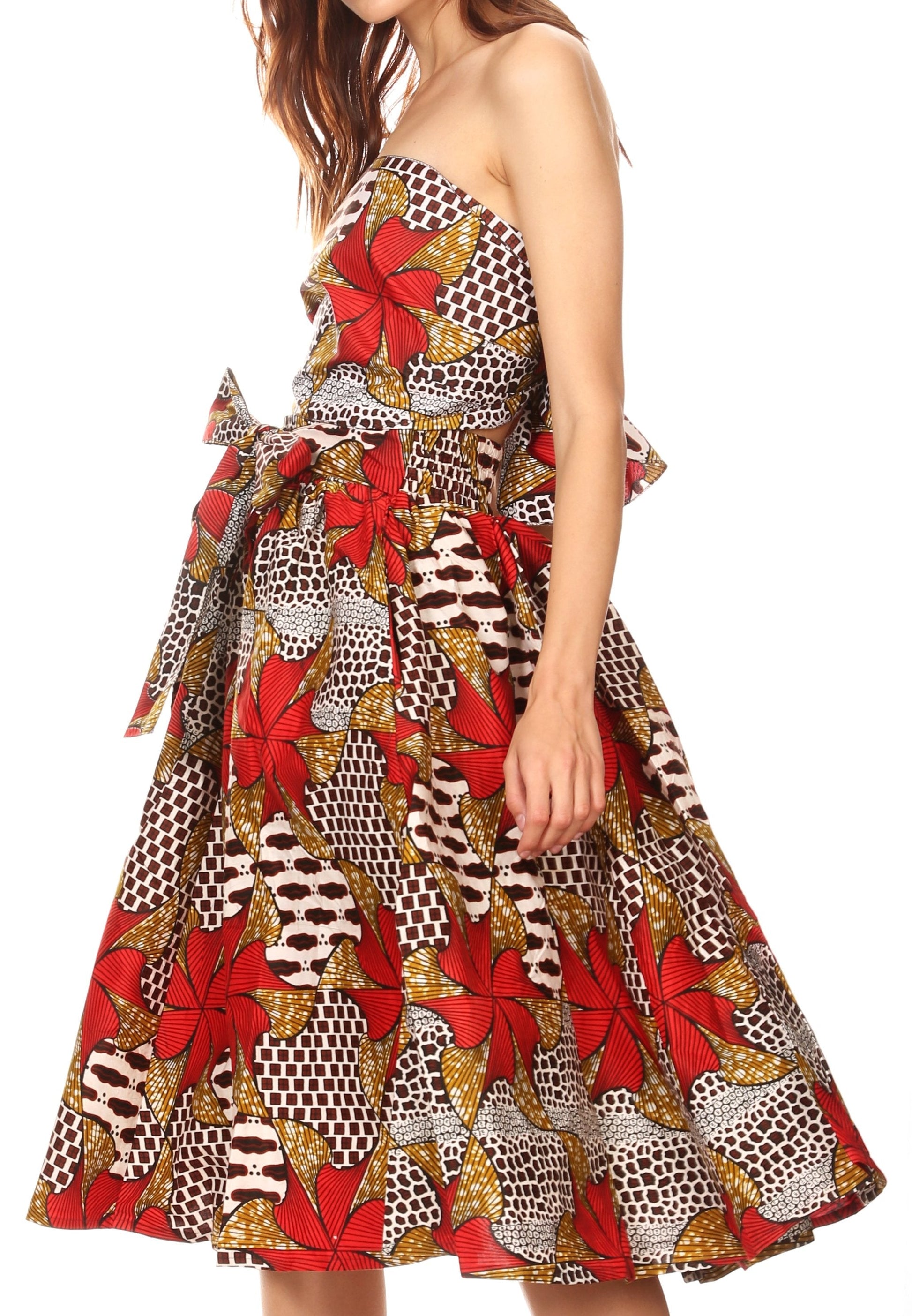 Sakkas Ama Women's Vintage Circle African Ankara Print Midi Skirt with Pockets - Concordia Style Boutique
