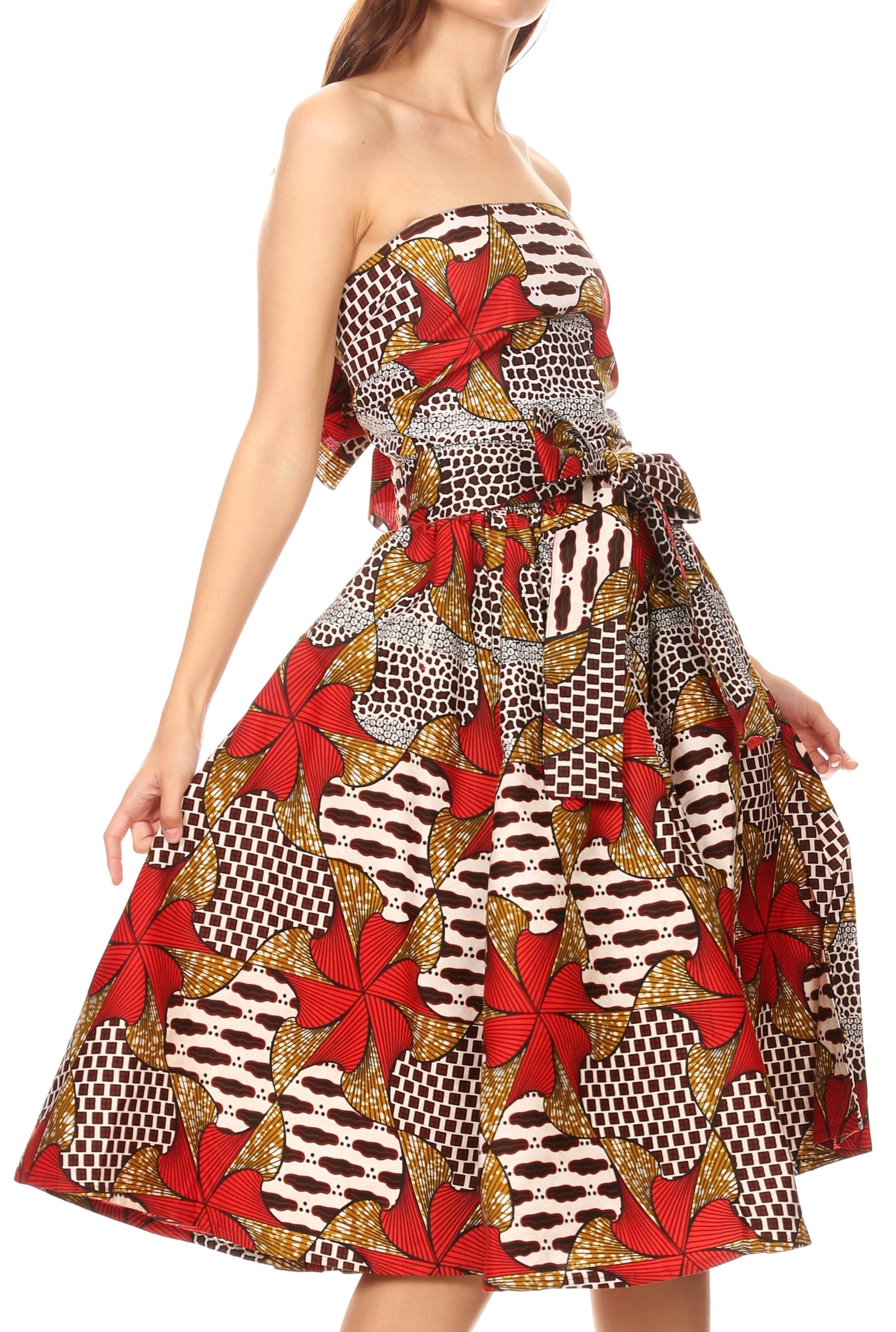 Sakkas Ama Women's Vintage Circle African Ankara Print Midi Skirt with Pockets - Concordia Style Boutique