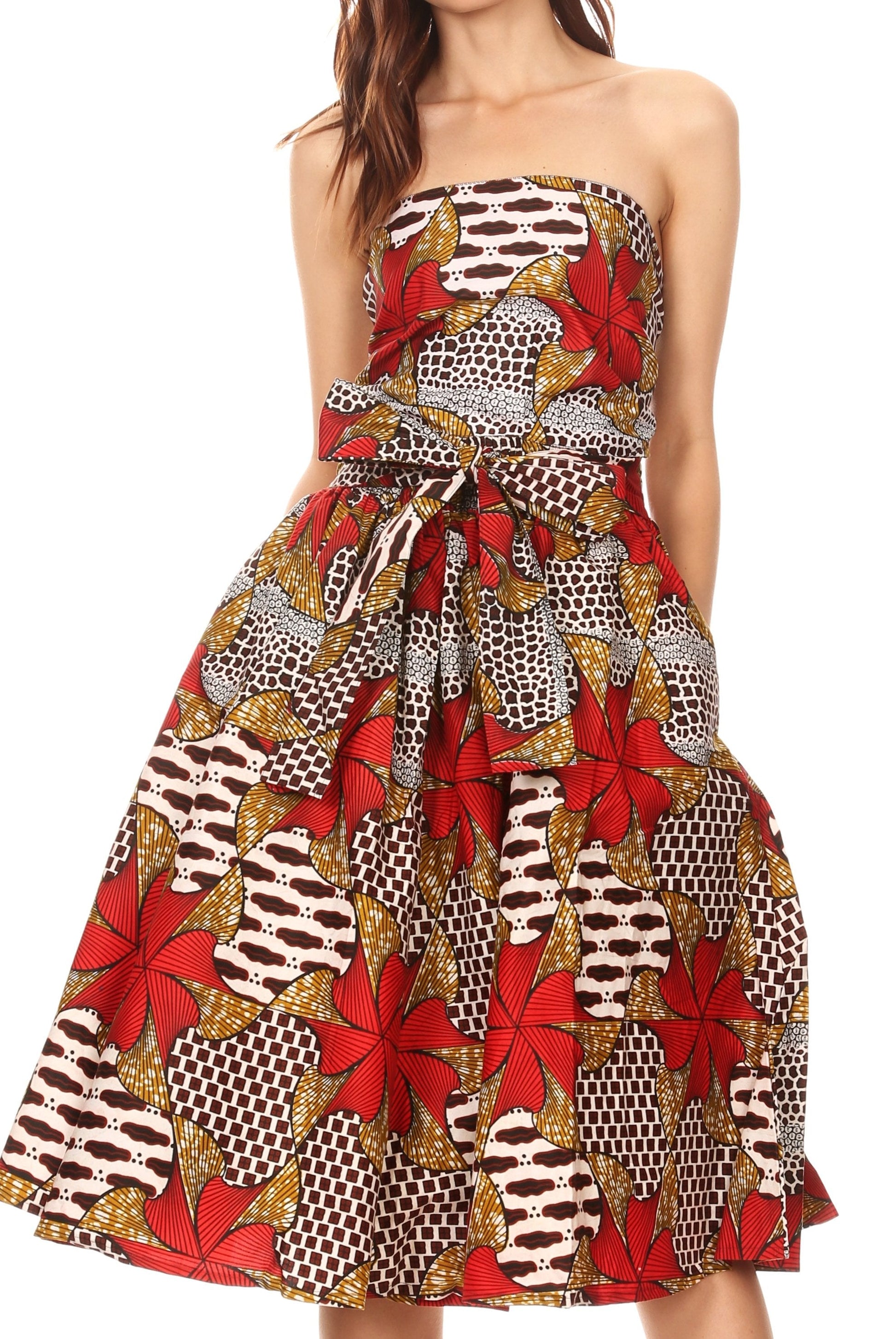 Sakkas Ama Women's Vintage Circle African Ankara Print Midi Skirt with Pockets - Concordia Style Boutique