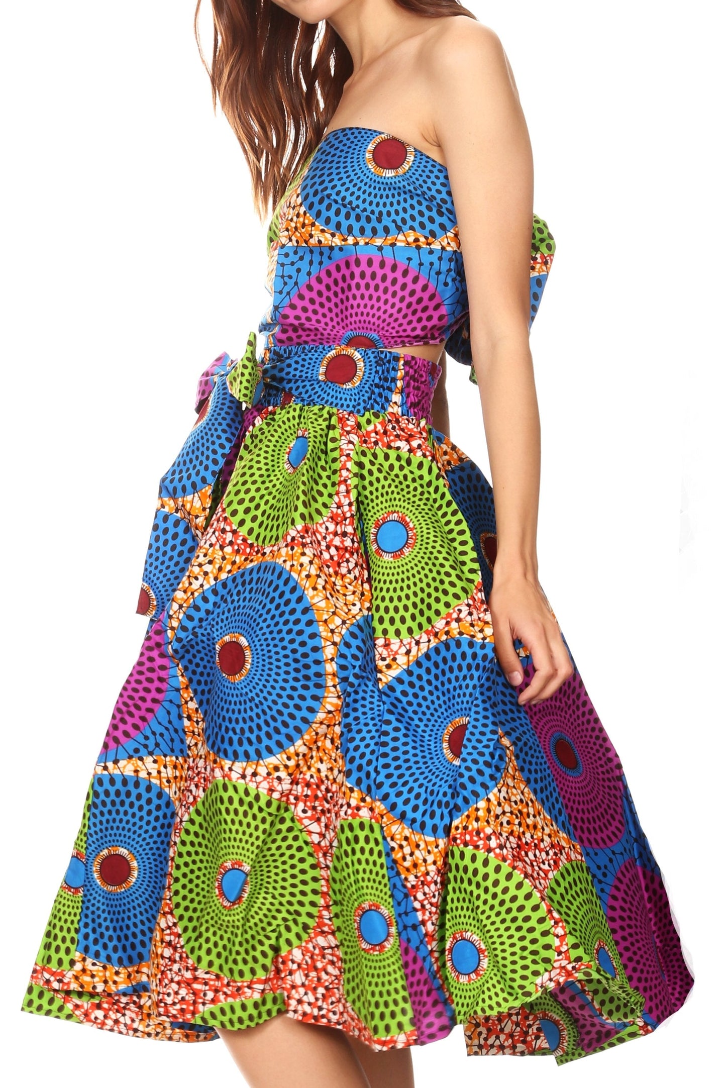 Sakkas Ama Women's Vintage Circle African Ankara Print Midi Skirt with Pockets - Concordia Style Boutique