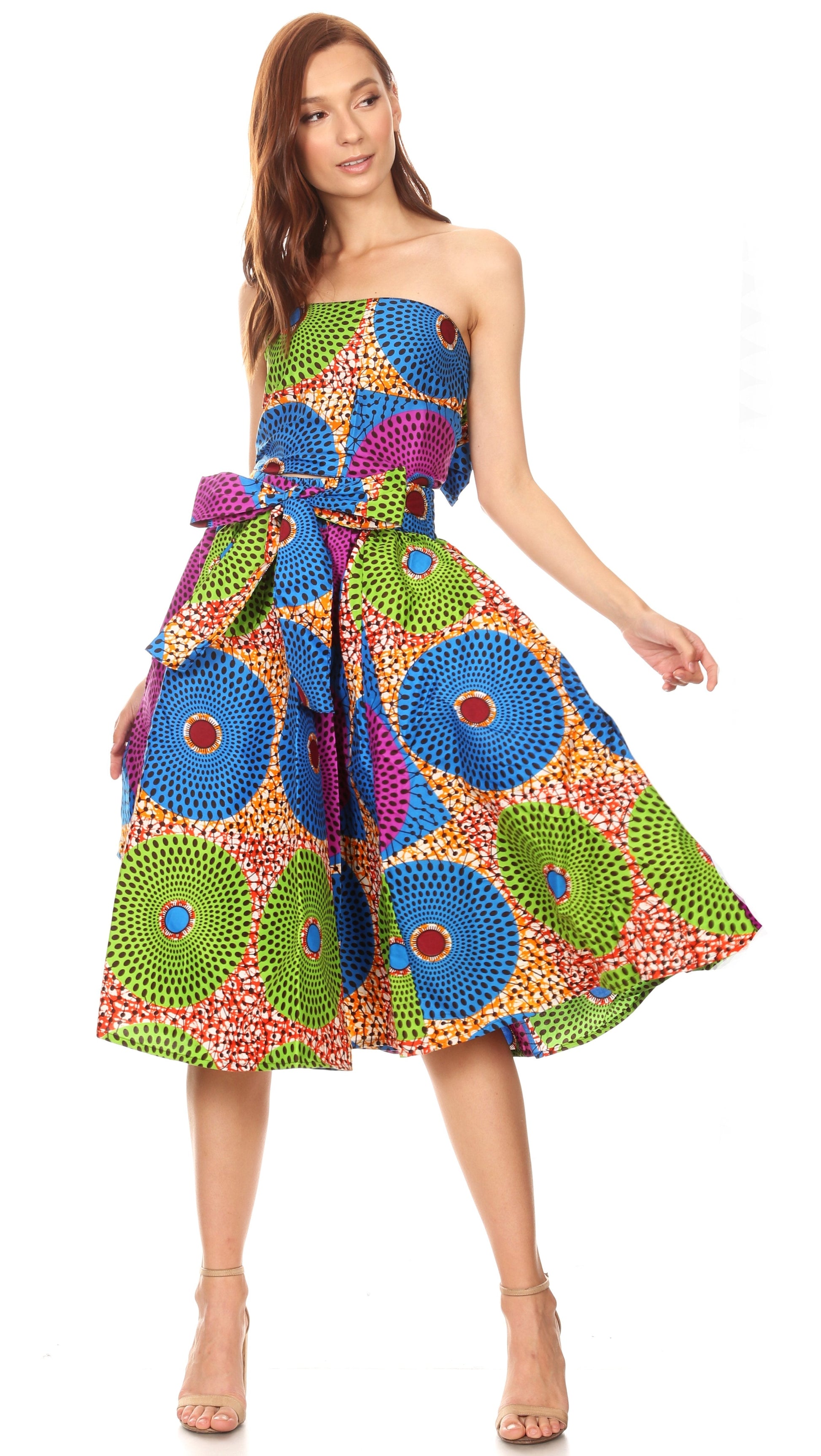 Sakkas Ama Women's Vintage Circle African Ankara Print Midi Skirt with Pockets - Concordia Style Boutique